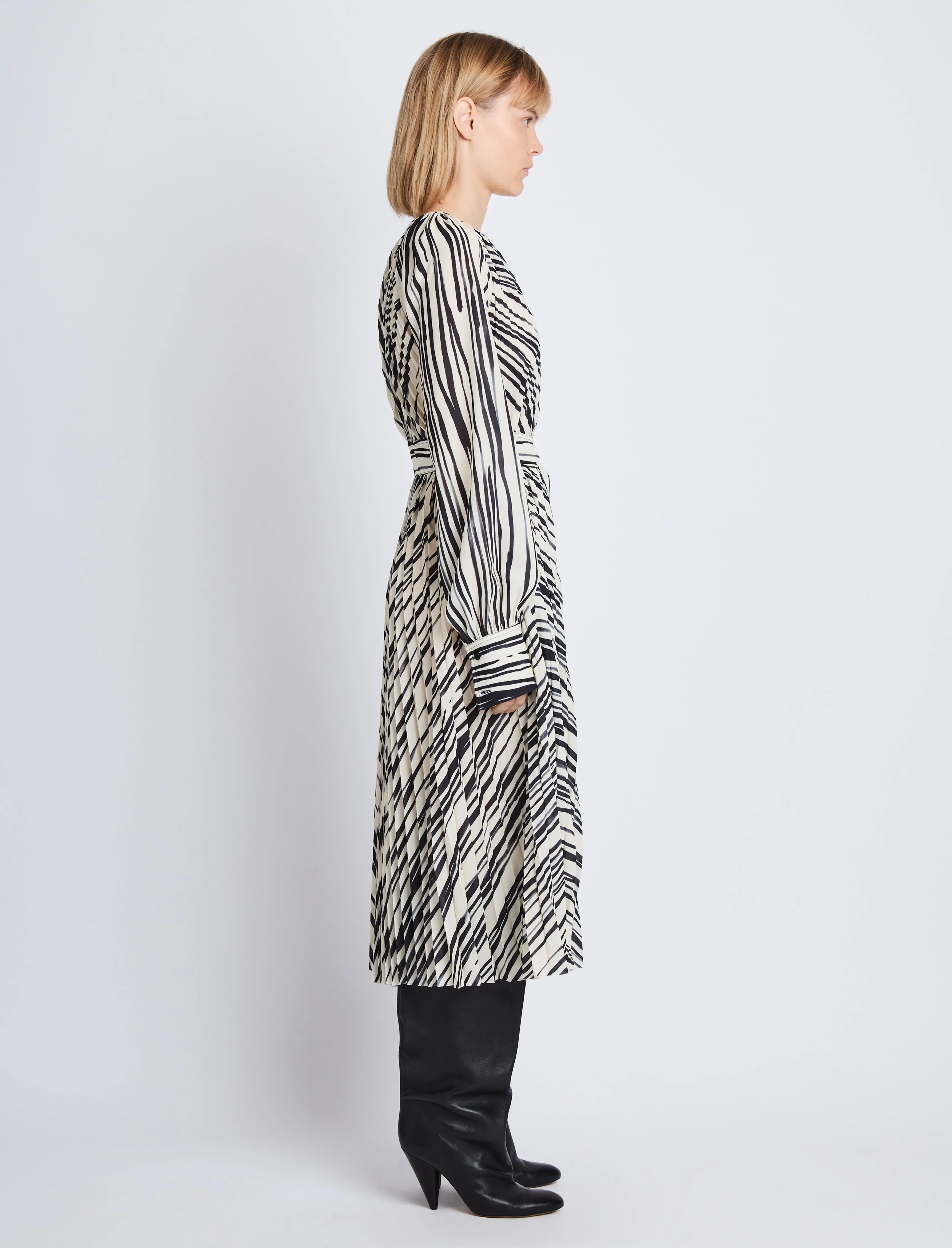 Carol Belted Dress in Stripe Pleated Chiffon sold by Proenza Schouler product image thumbnail 3