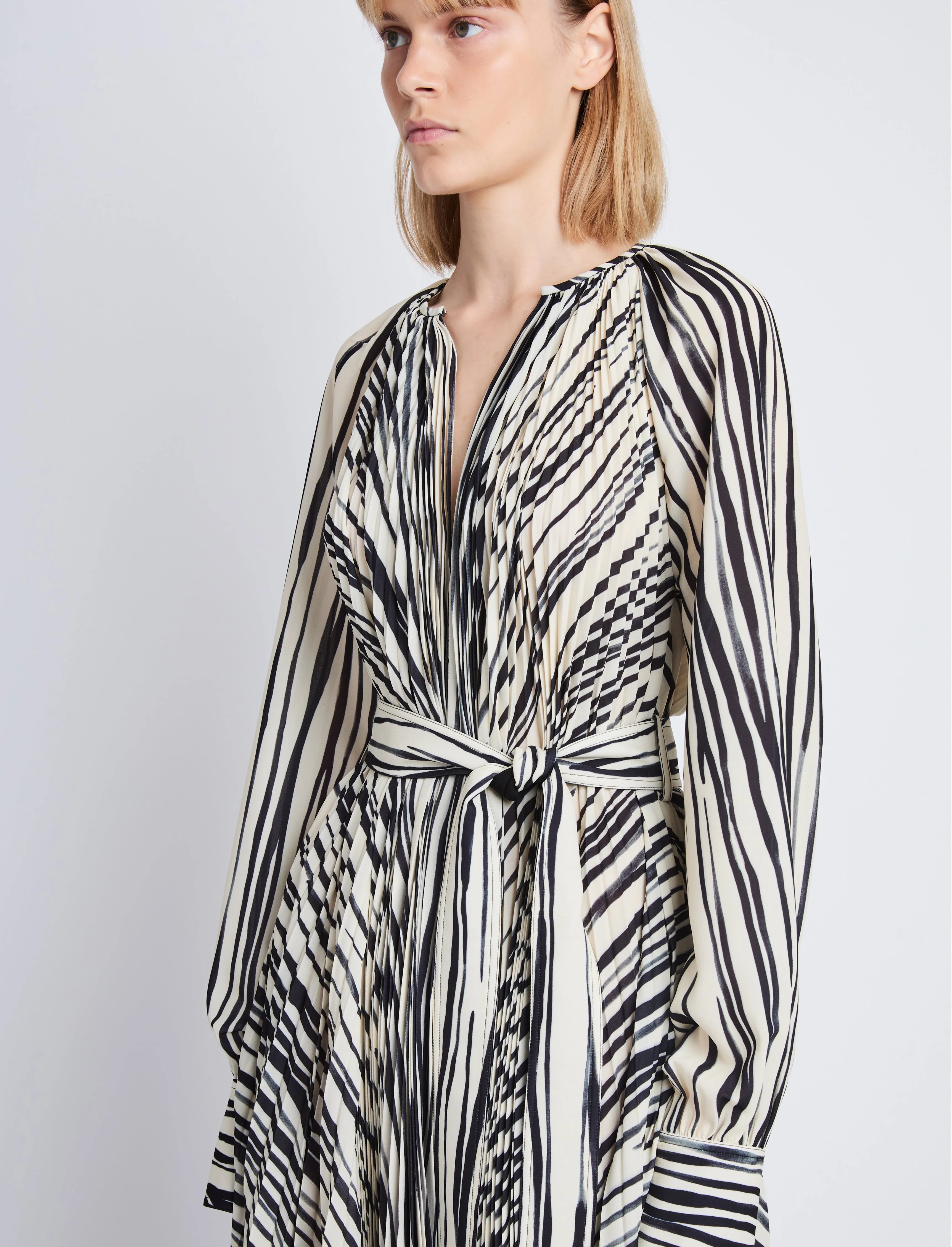 Carol Belted Dress in Stripe Pleated Chiffon sold by Proenza Schouler product image thumbnail 5