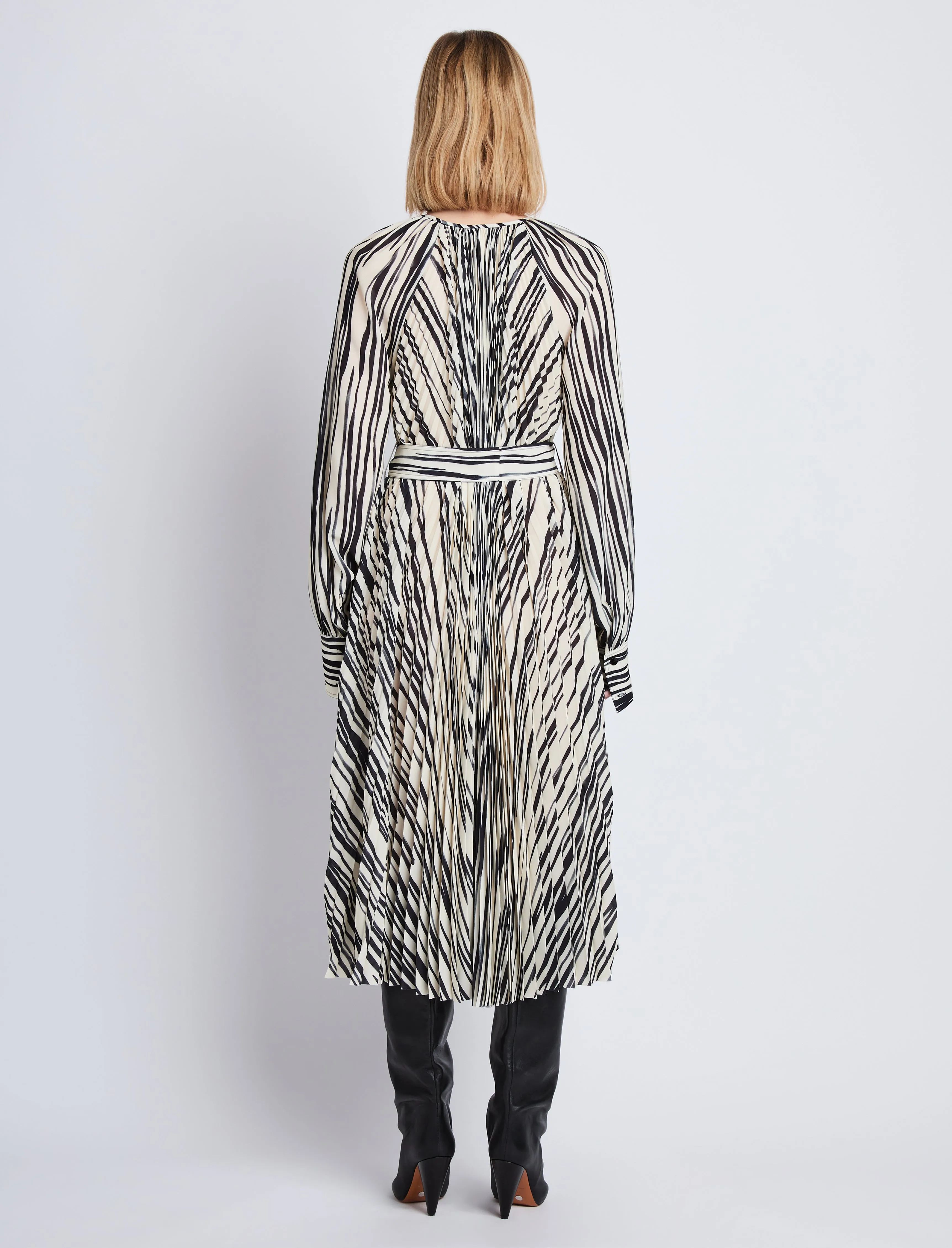 Carol Belted Dress in Stripe Pleated Chiffon sold by Proenza Schouler product image thumbnail 4