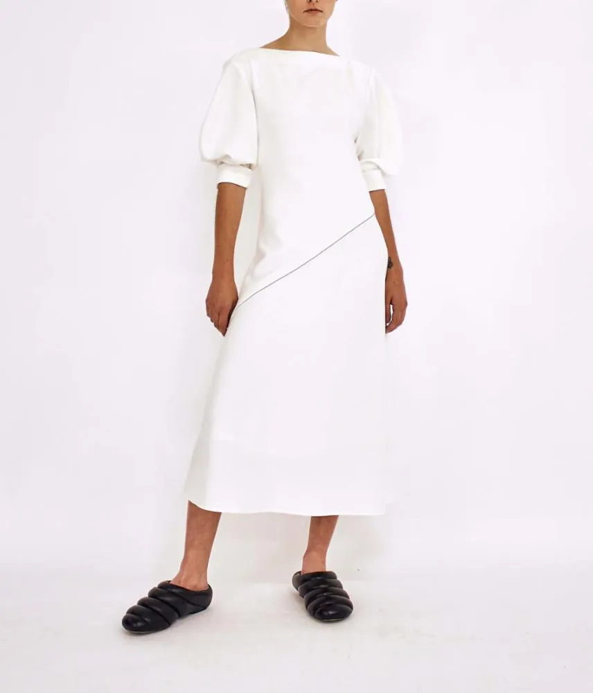 Crepe Puff Sleeve Dress - OFF WHITE sold by Proenza Schouler