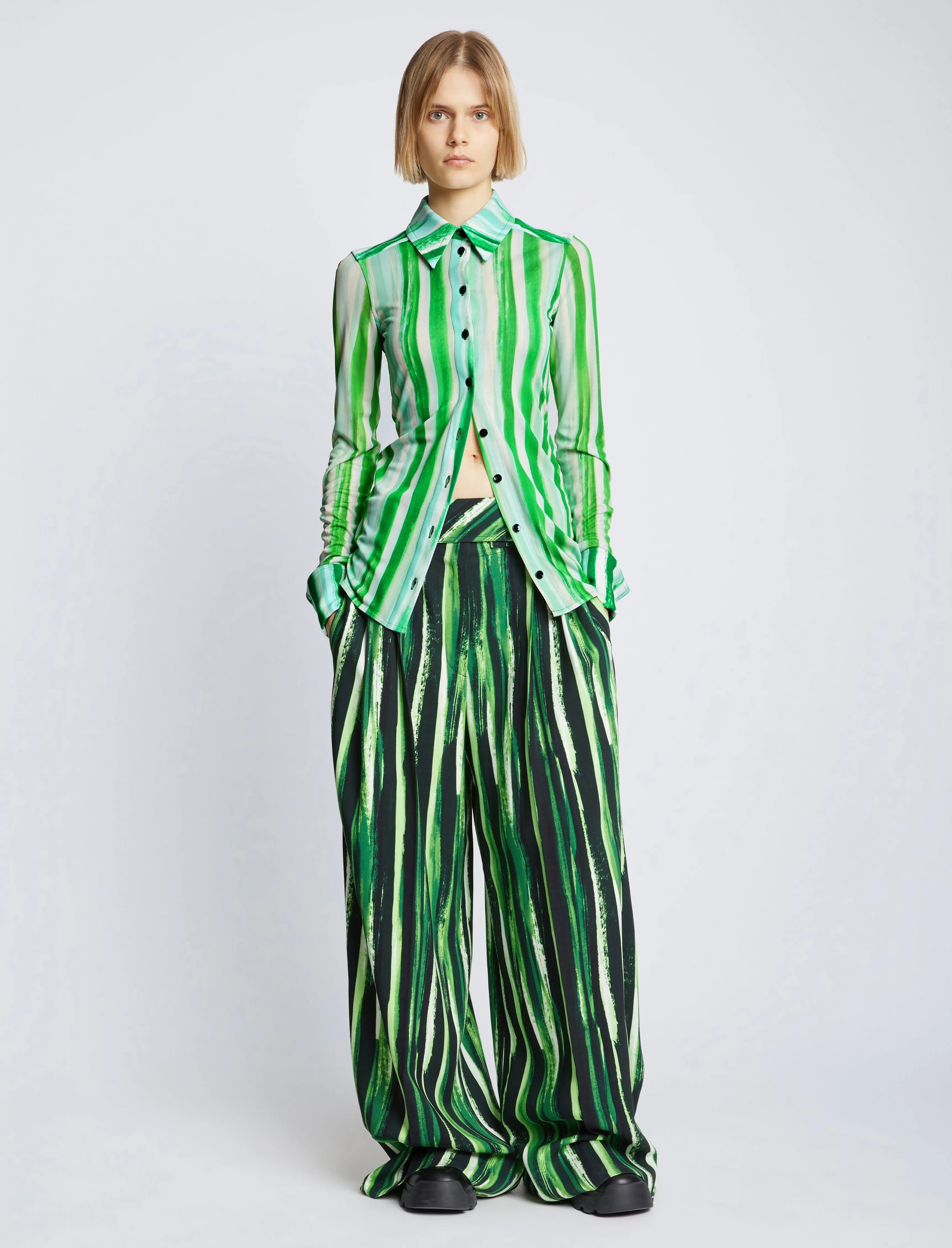 Painted Stripe Matte Jersey Shirt sold by Proenza Schouler product image thumbnail 3