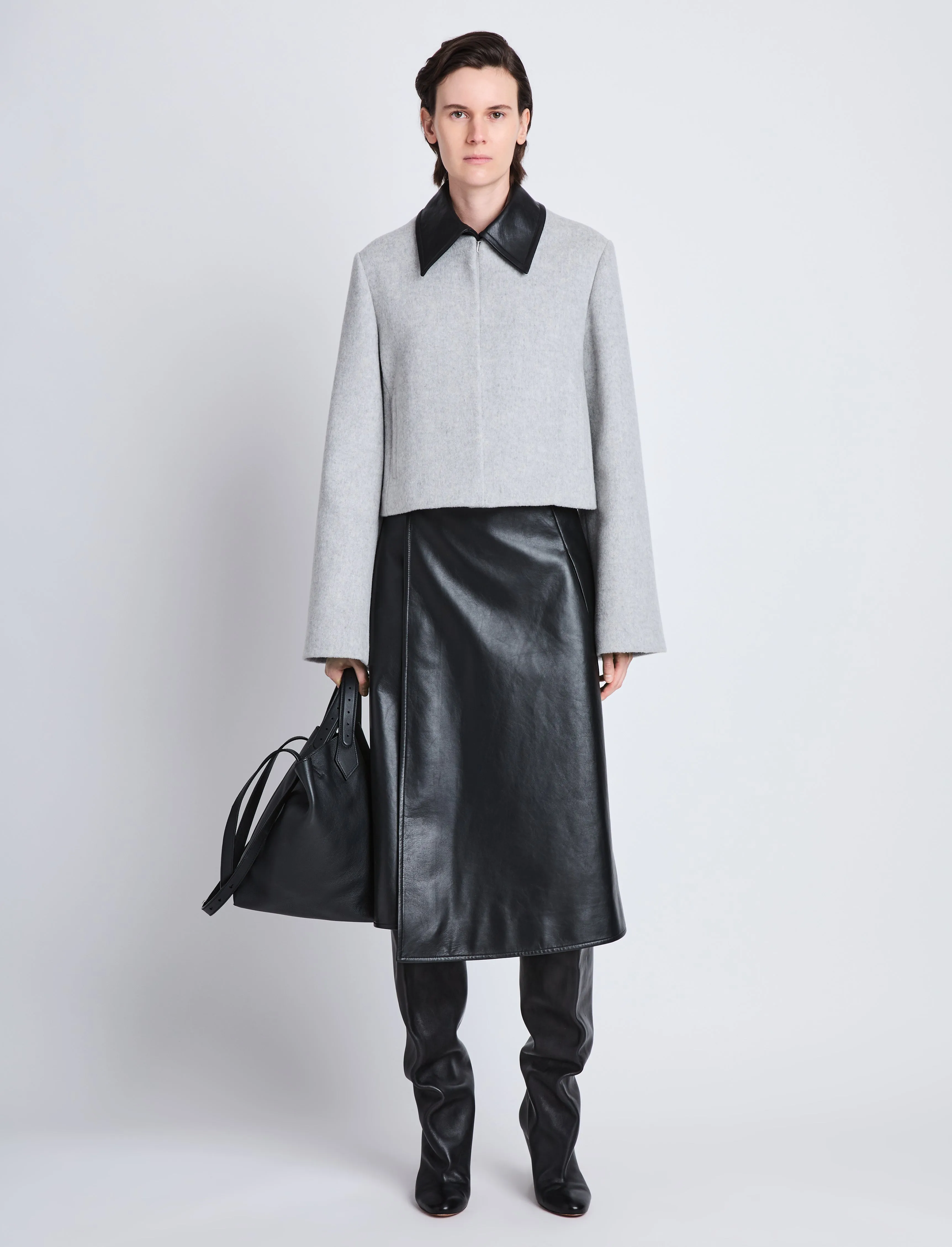 Bridget Cropped Jacket With Leather Collar in Wool sold by Proenza Schouler product image thumbnail 3