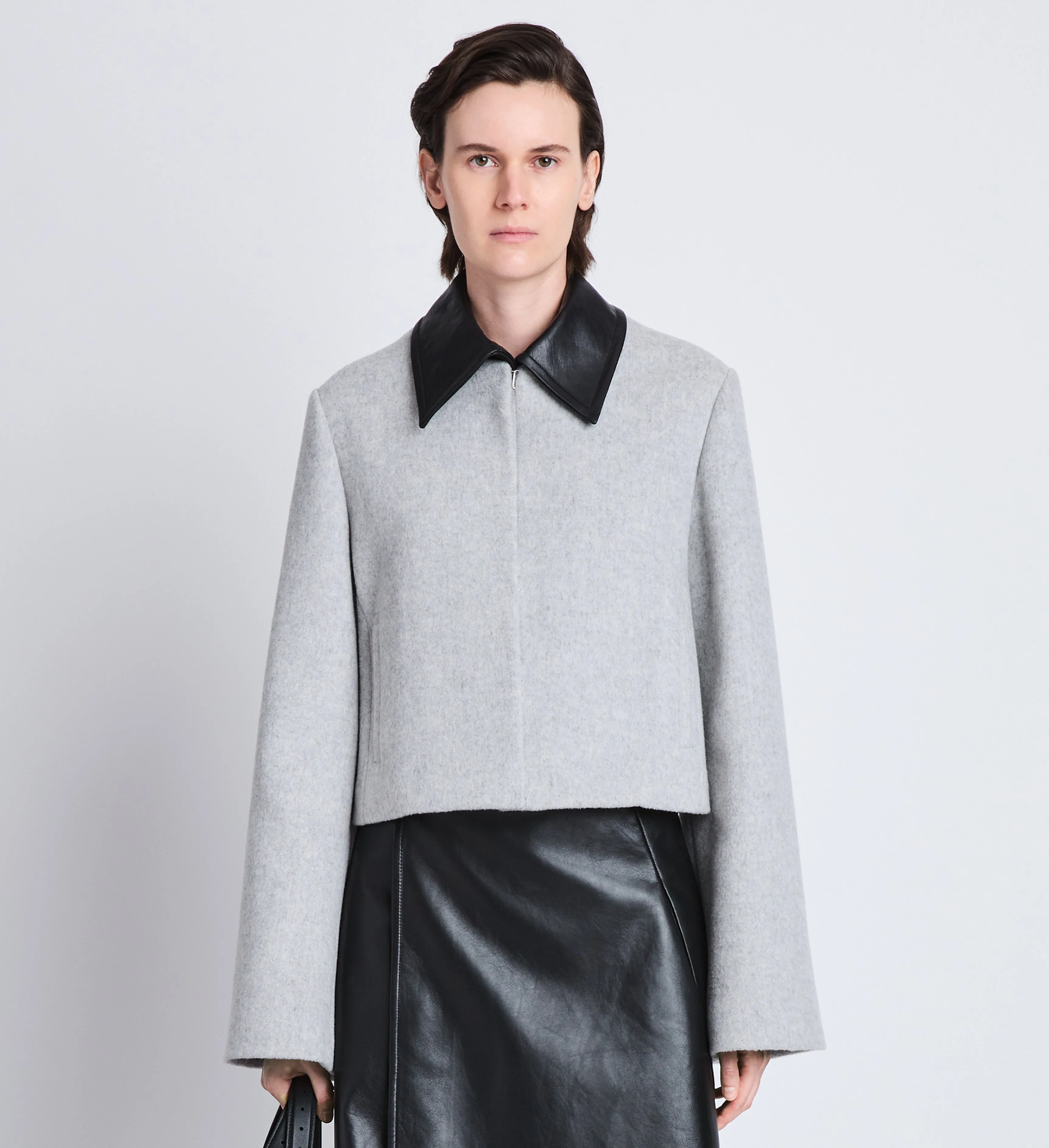Bridget Cropped Jacket With Leather Collar in Wool sold by Proenza Schouler product image thumbnail 2