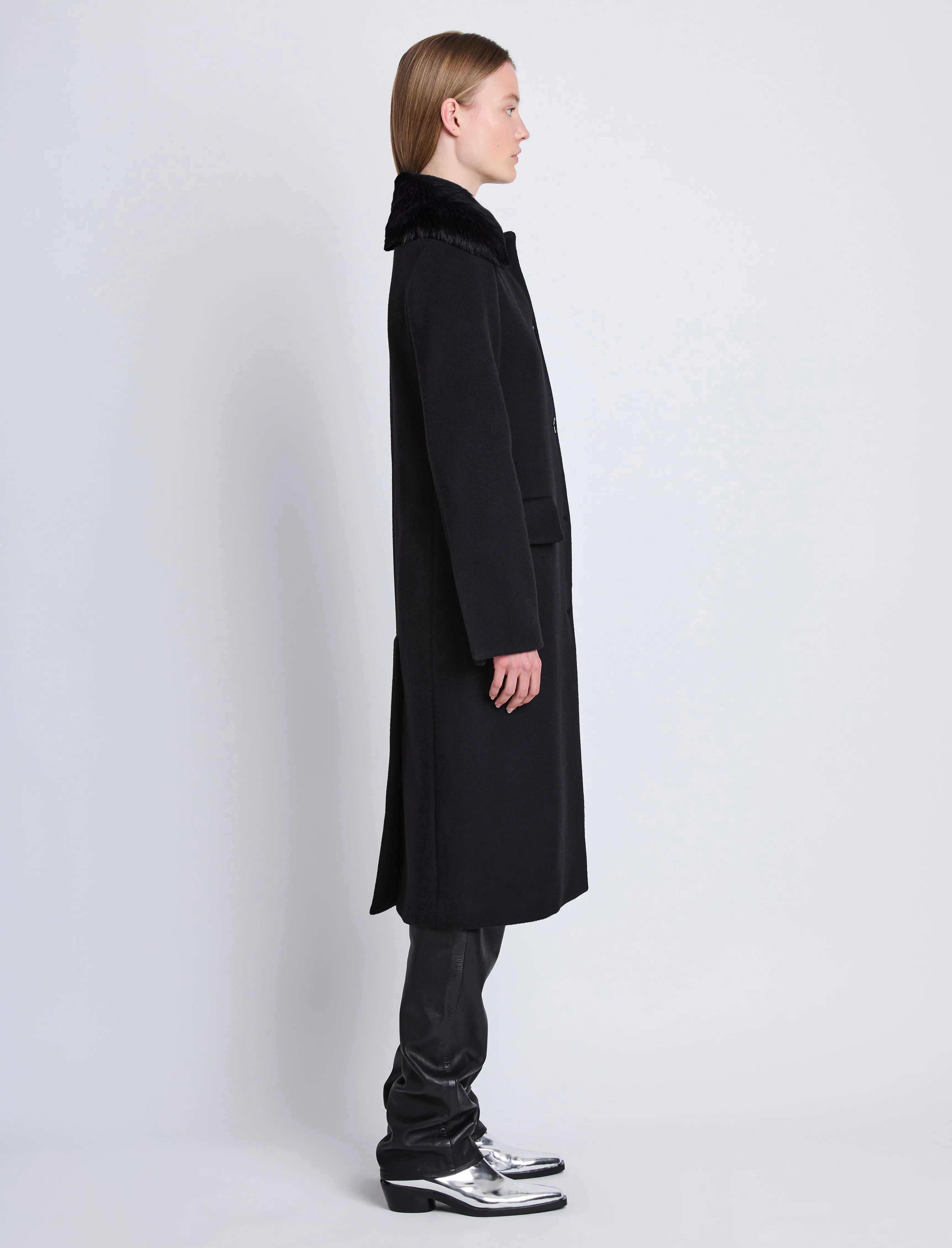 Louise Coat With Shearling Collar in Wool Cashmere sold by Proenza Schouler product image thumbnail 3