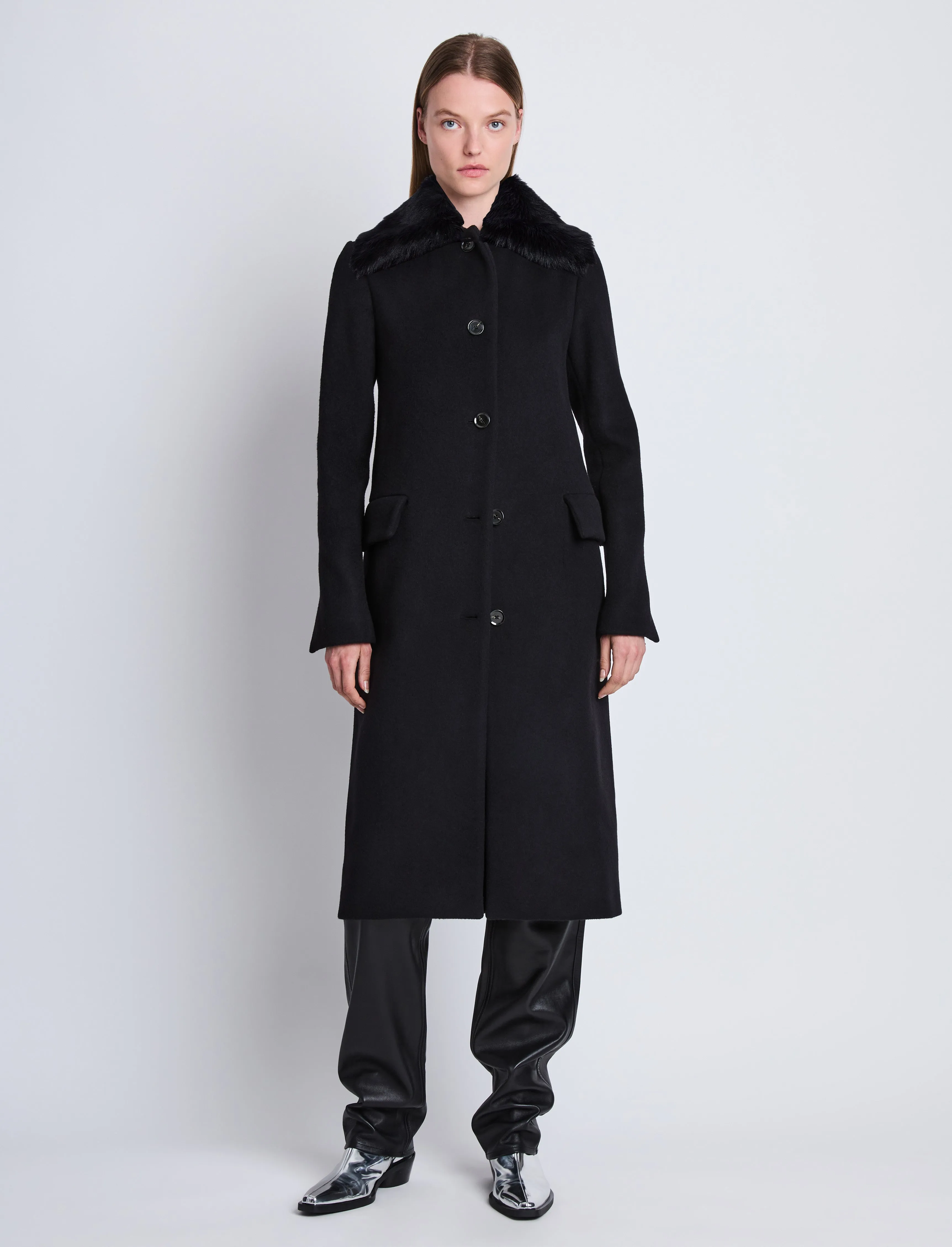 Louise Coat With Shearling Collar in Wool Cashmere sold by Proenza Schouler product image thumbnail 2