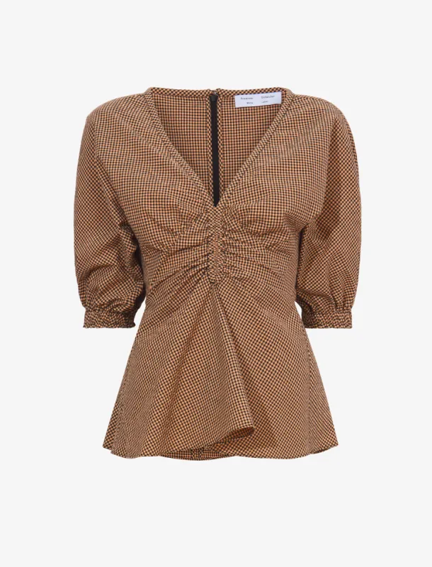 Gingham Long Sleeve Peplum Top sold by Proenza Schouler