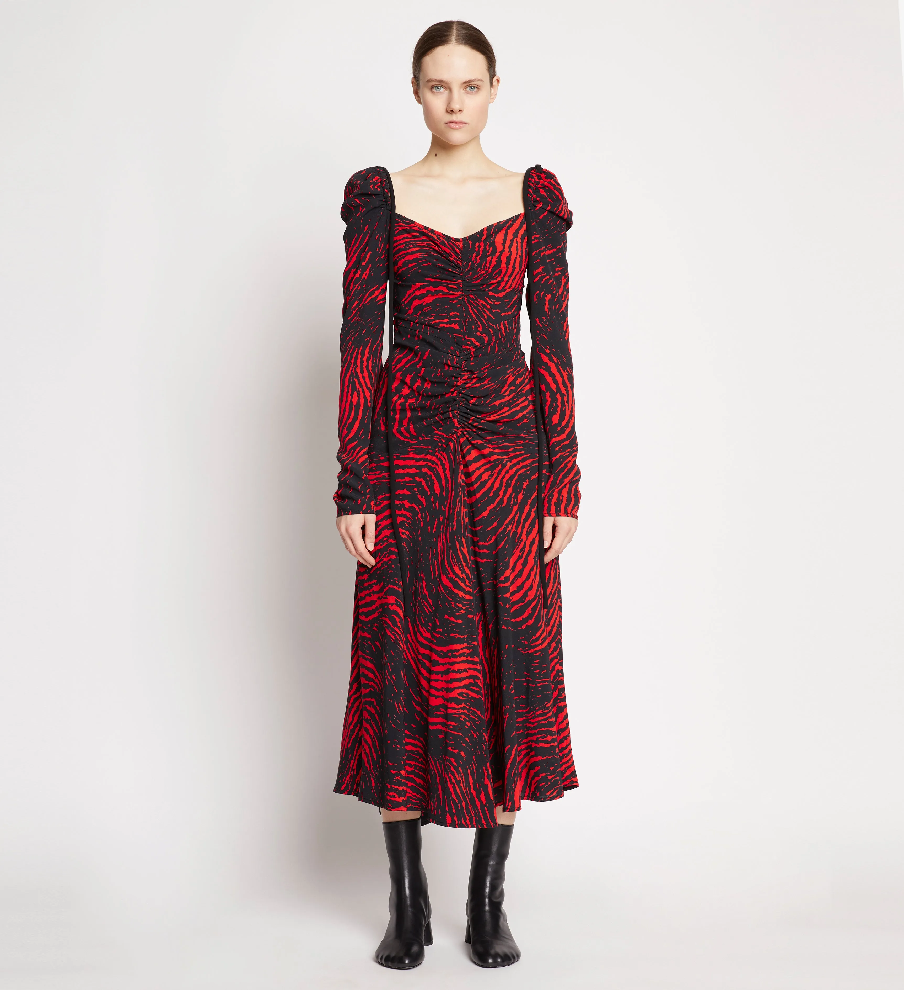 Painted Spiral Crepe De Chine Cinched Dress - RED MULTI sold by Proenza Schouler product image thumbnail 2