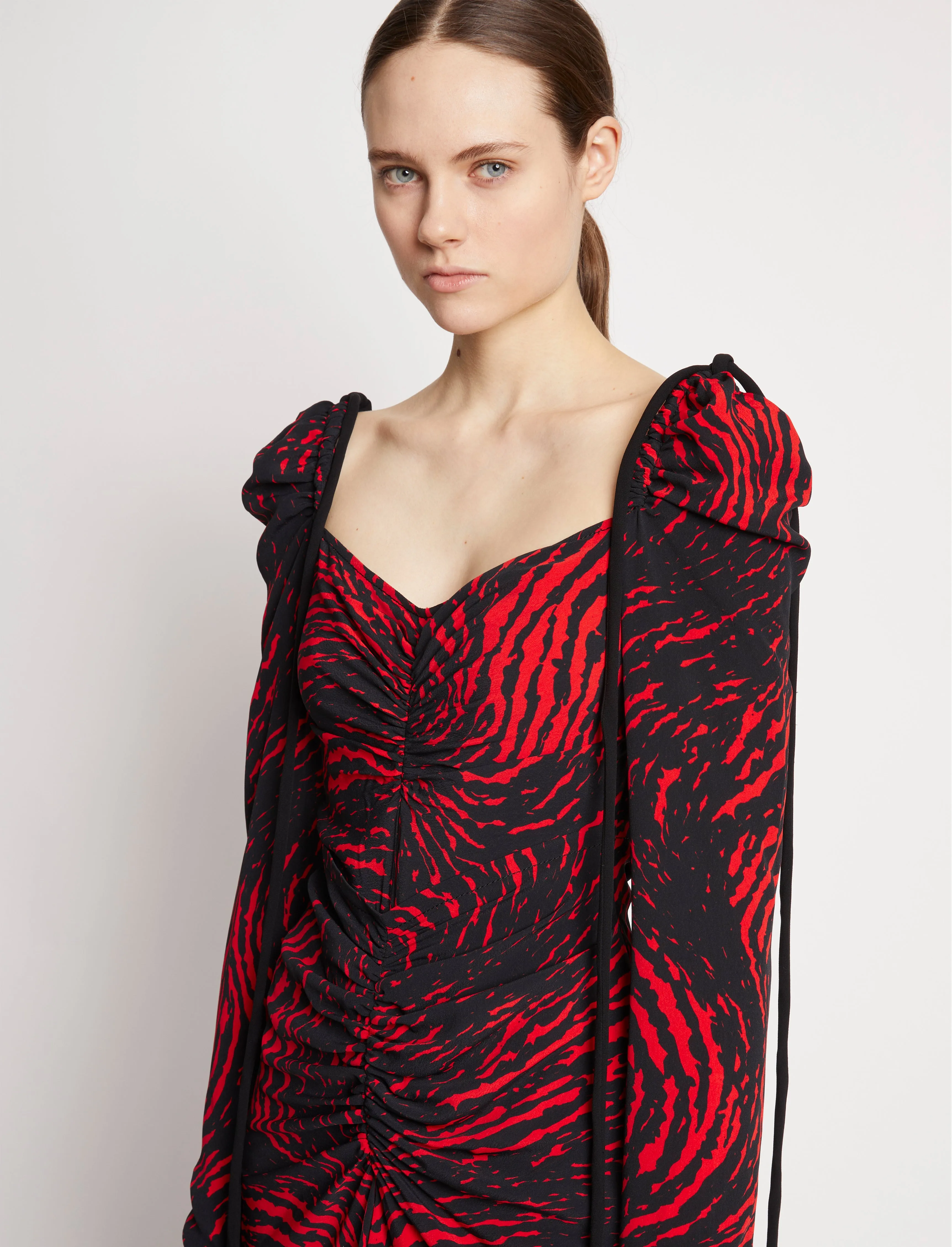 Painted Spiral Crepe De Chine Cinched Dress - RED MULTI sold by Proenza Schouler product image thumbnail 5