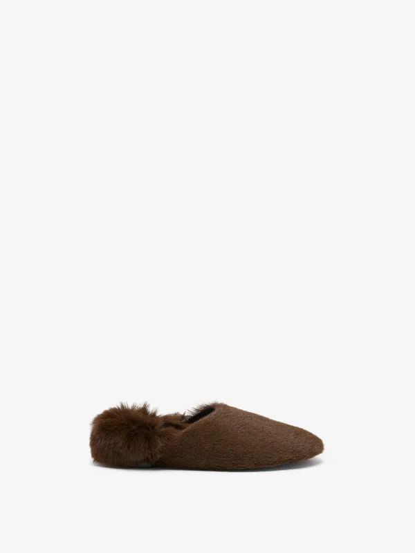 Ruched Tee Slippers in Shearling sold by Proenza Schouler