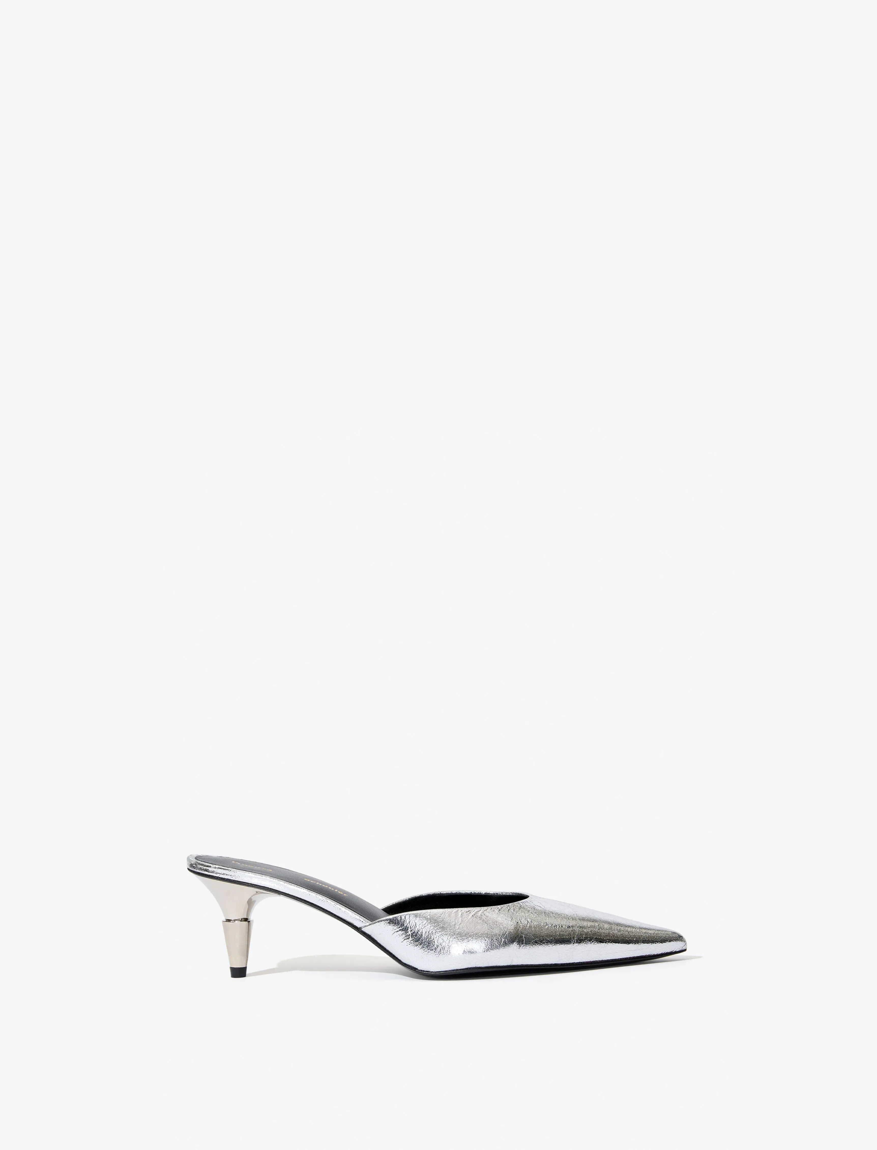 Spike Mules in Crinkled Metallic sold by Proenza Schouler