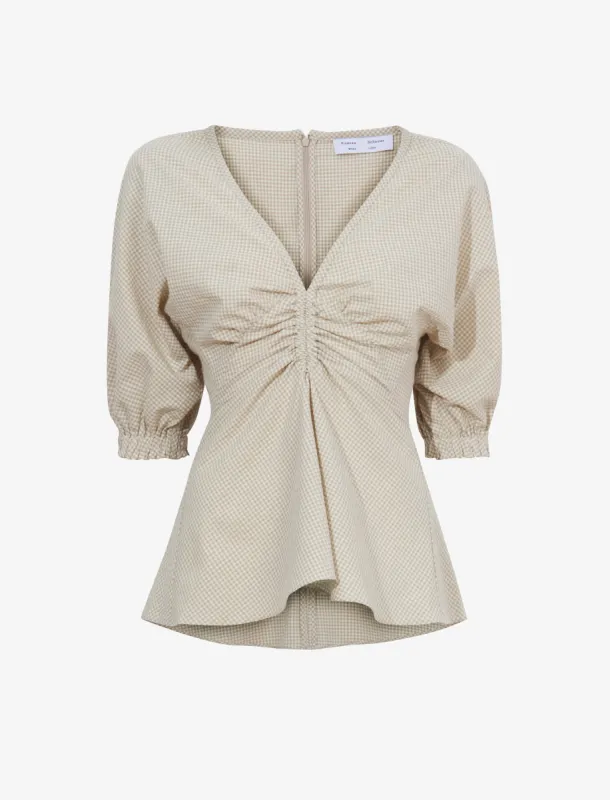 Gingham Long Sleeve Peplum Top made by Proenza Schouler