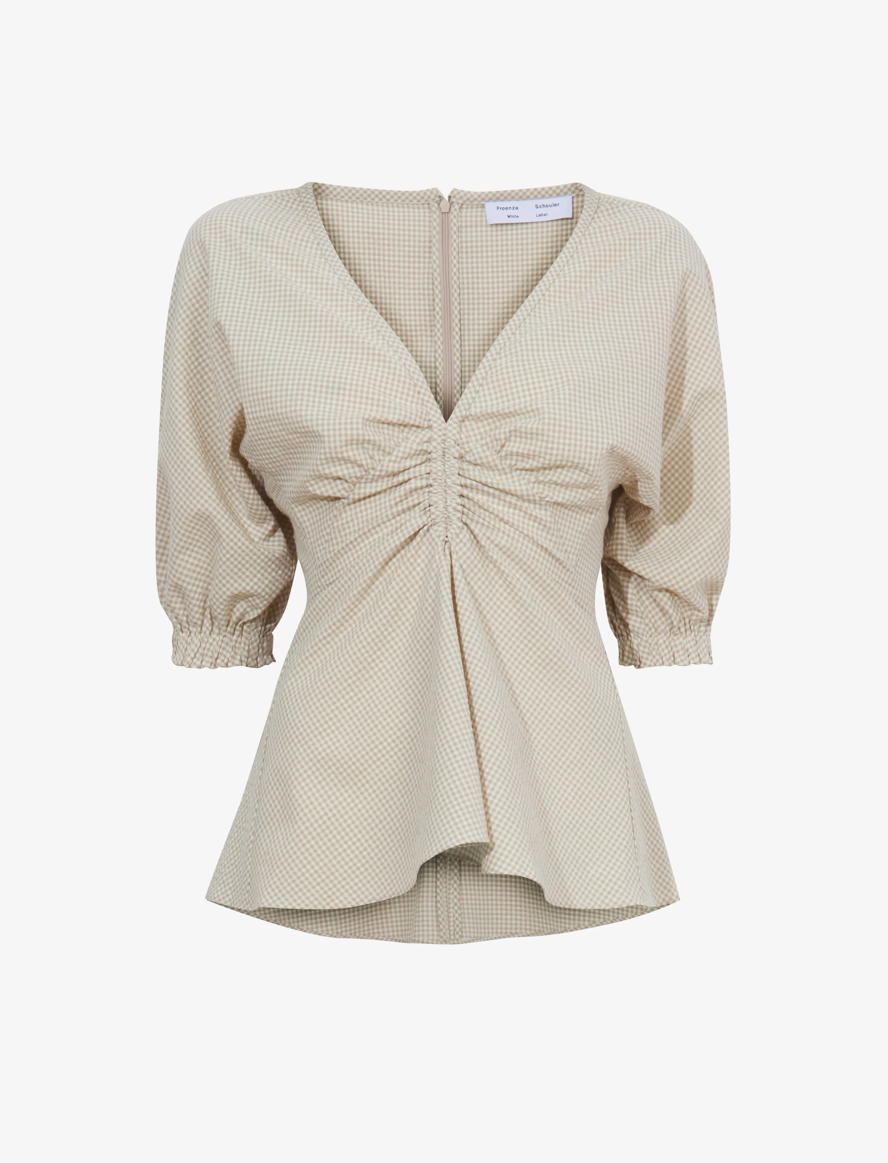 Gingham Long Sleeve Peplum Top sold by Proenza Schouler