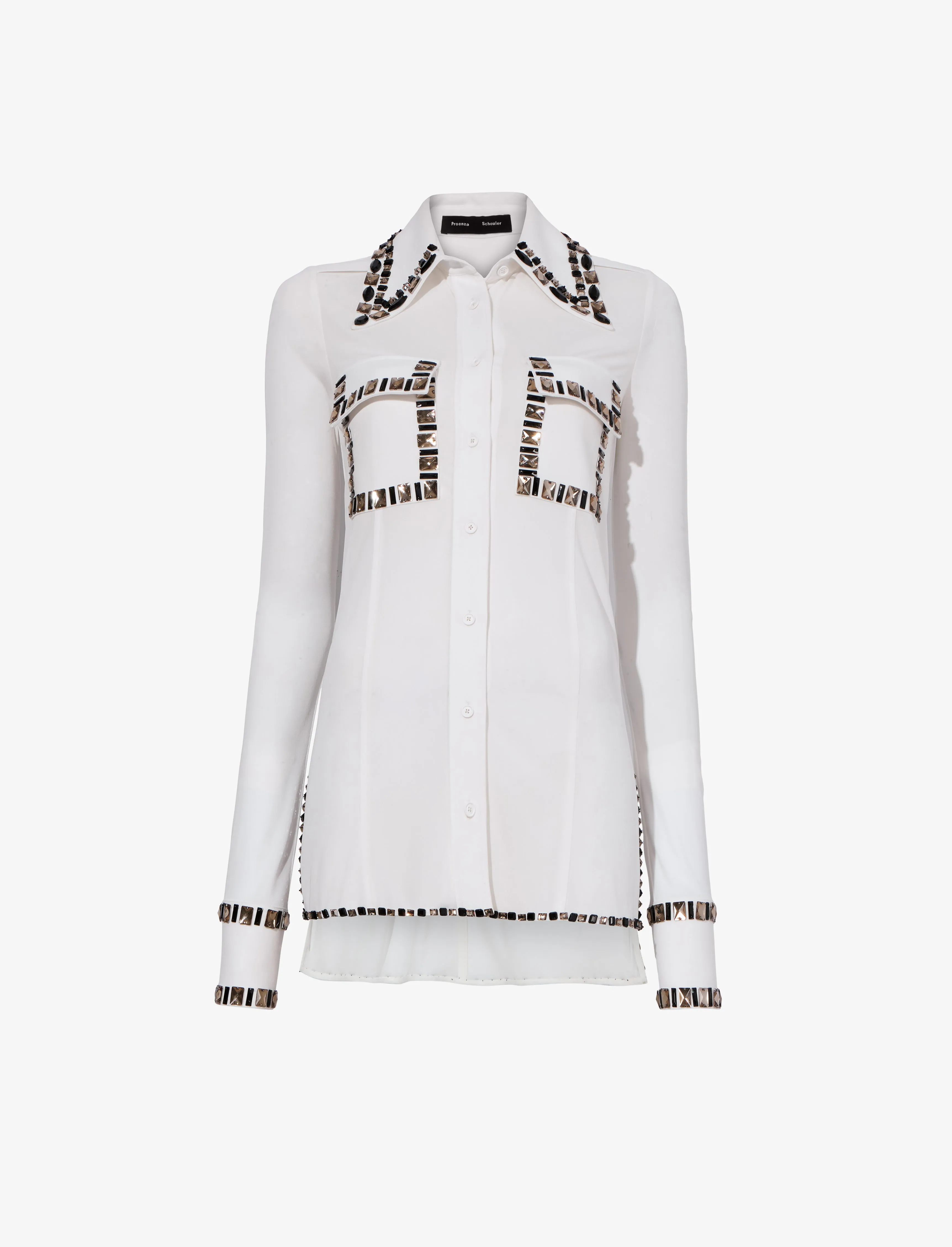 Embroidered Stone Jersey Shirt - WHITE MULTI sold by Proenza Schouler