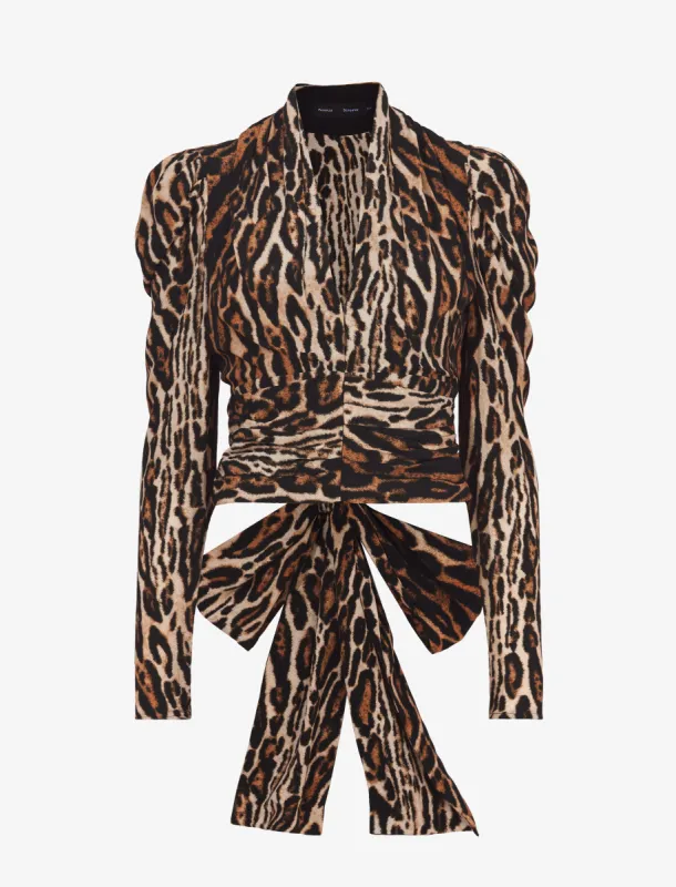 Leopard Crepe de Chine V-Neck Top - BROWN MULTI sold by Proenza Schouler