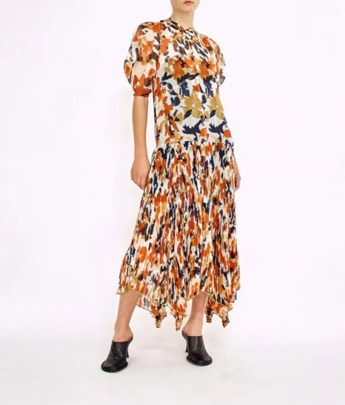Watercolor Floral Chiffon Dress - BLUE MULTI sold by Proenza Schouler