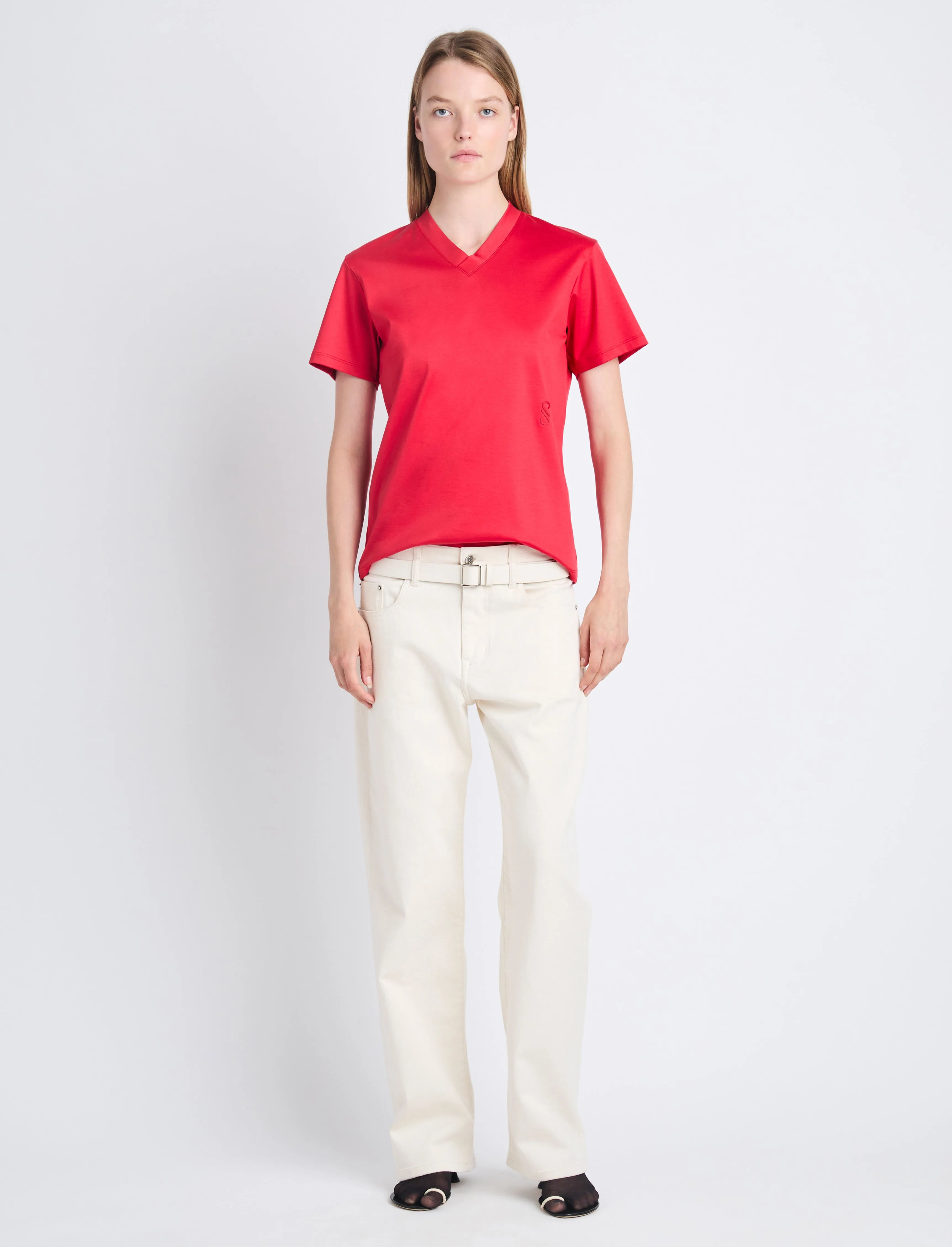 Talia Monogram V-Neck T-Shirt in Eco Cotton Jersey sold by Proenza Schouler product image thumbnail 3