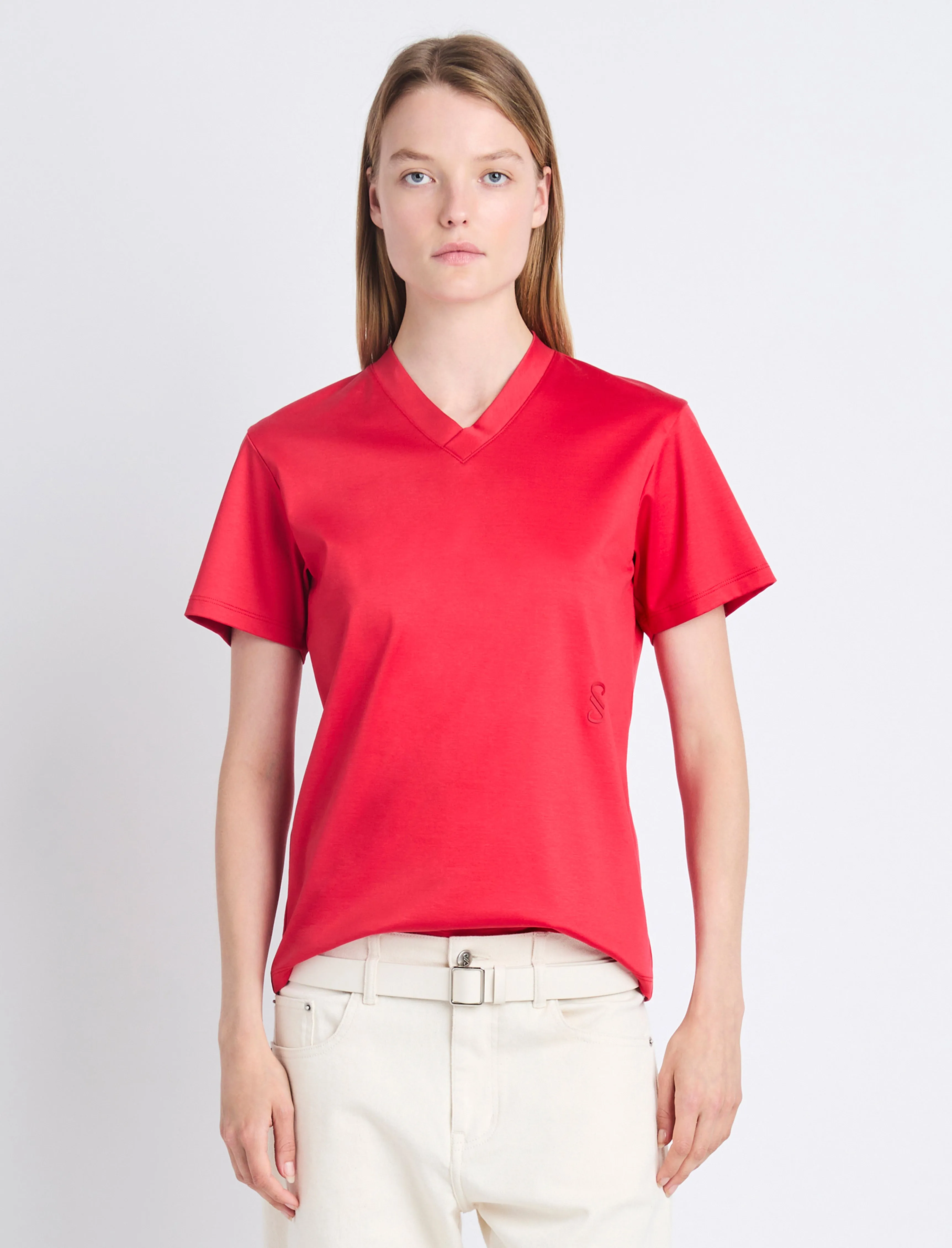 Talia Monogram V-Neck T-Shirt in Eco Cotton Jersey sold by Proenza Schouler product image thumbnail 2