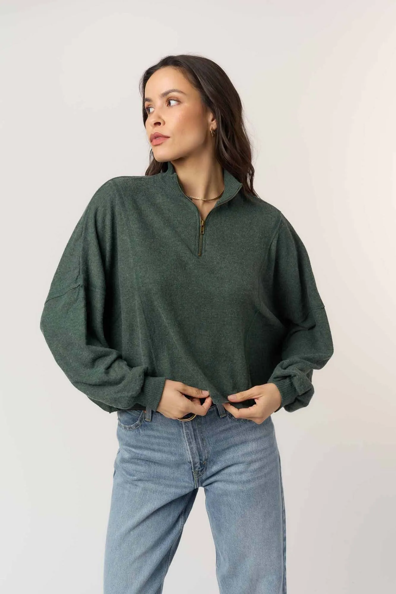 Ada Cozy Half Zip Long Sleeve - Heather Midnight Emerald sold by Project Social T product image thumbnail 2
