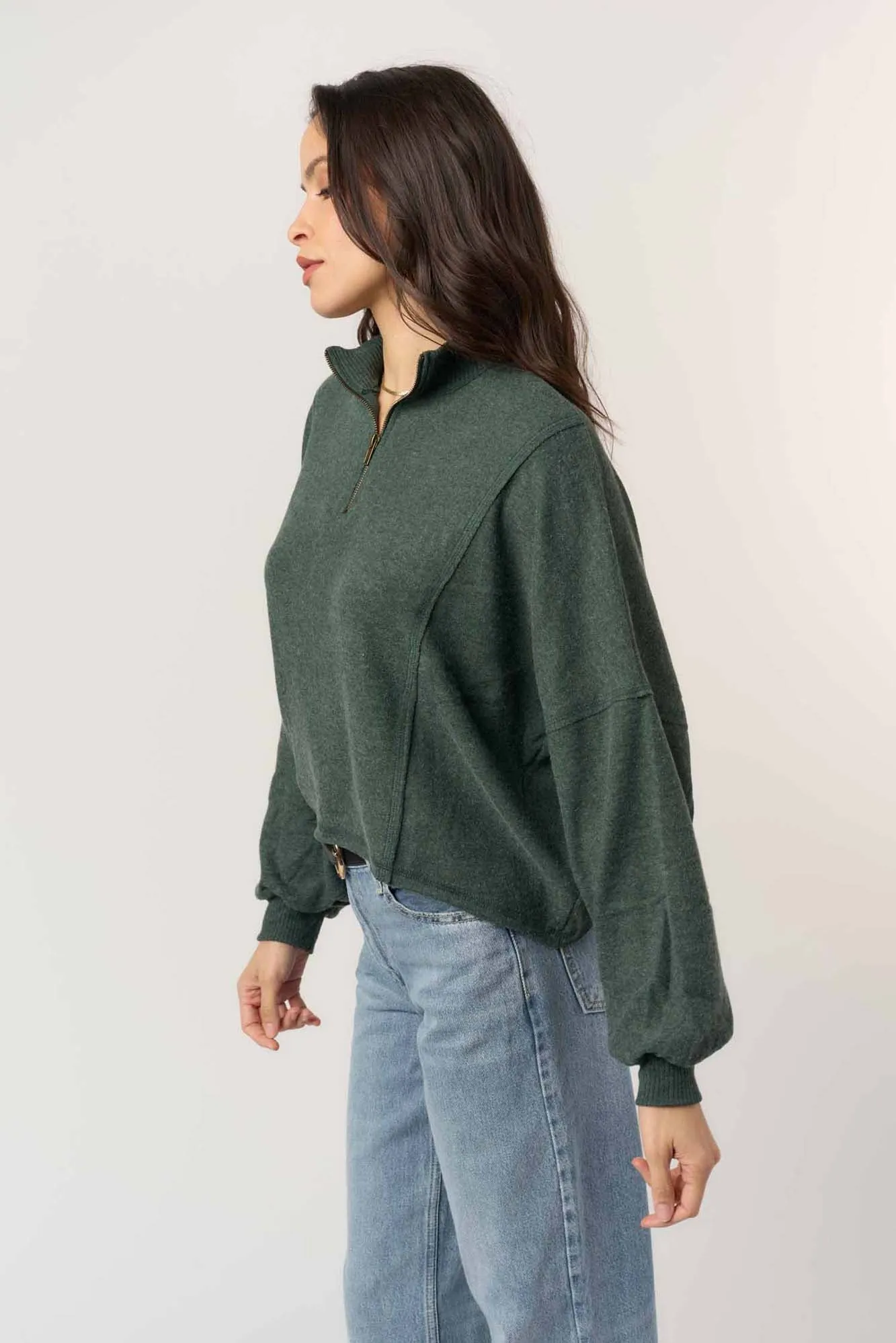 Ada Cozy Half Zip Long Sleeve - Heather Midnight Emerald sold by Project Social T product image thumbnail 3