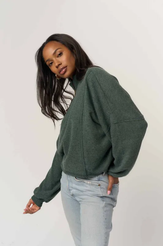 Ada Cozy Half Zip Long Sleeve - Heather Midnight Emerald sold by Project Social T
