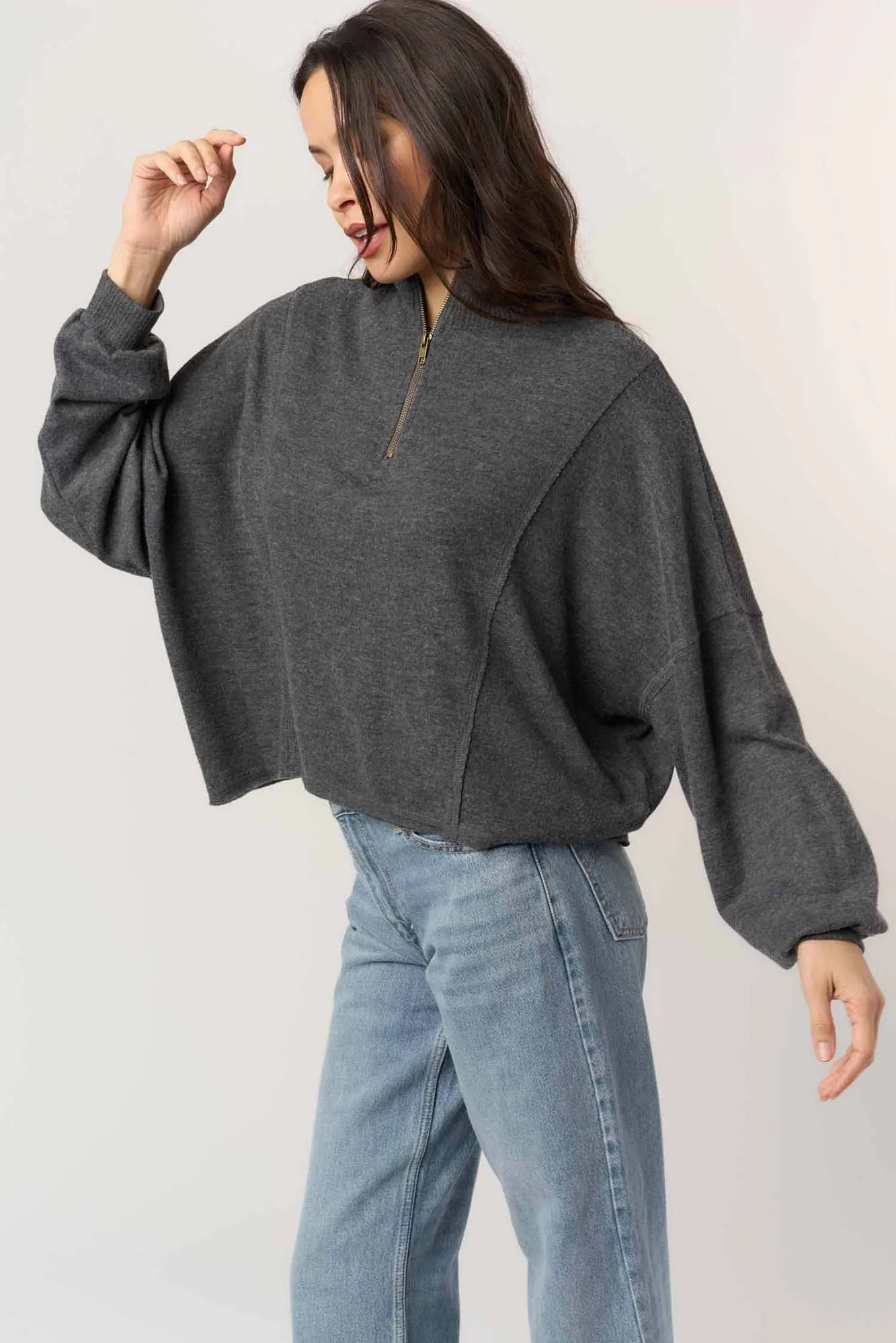 Ada Cozy Half Zip Long Sleeve - Heather Charcoal sold by Project Social T product image thumbnail 4