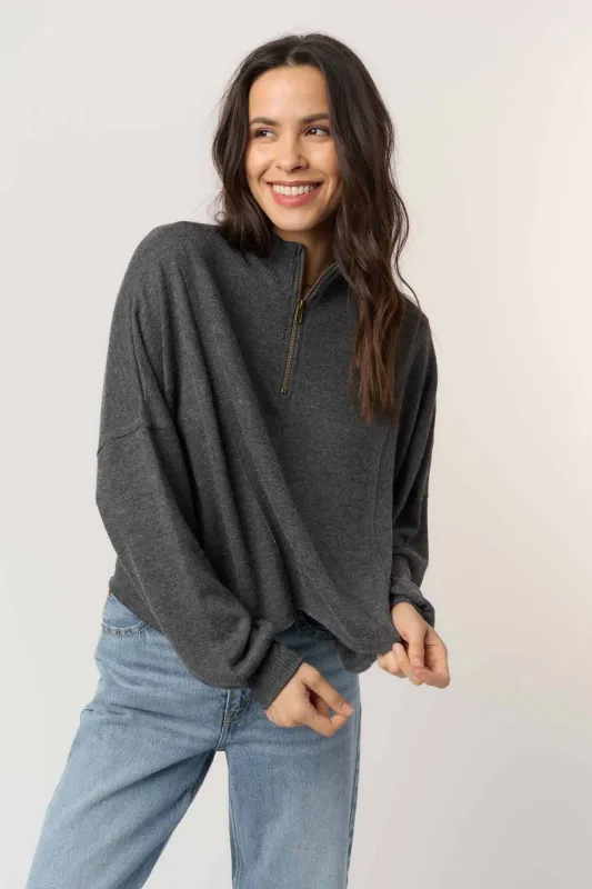 Ada Cozy Half Zip Long Sleeve - Heather Charcoal sold by Project Social T