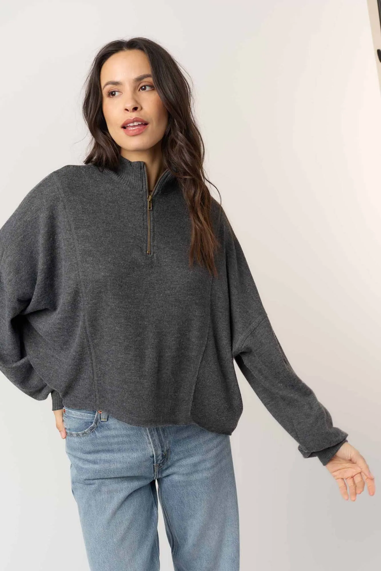 Ada Cozy Half Zip Long Sleeve - Heather Charcoal sold by Project Social T product image thumbnail 2