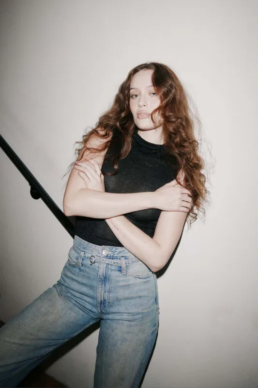 Domino Lurex Mock Neck Tank - Black sold by Project Social T