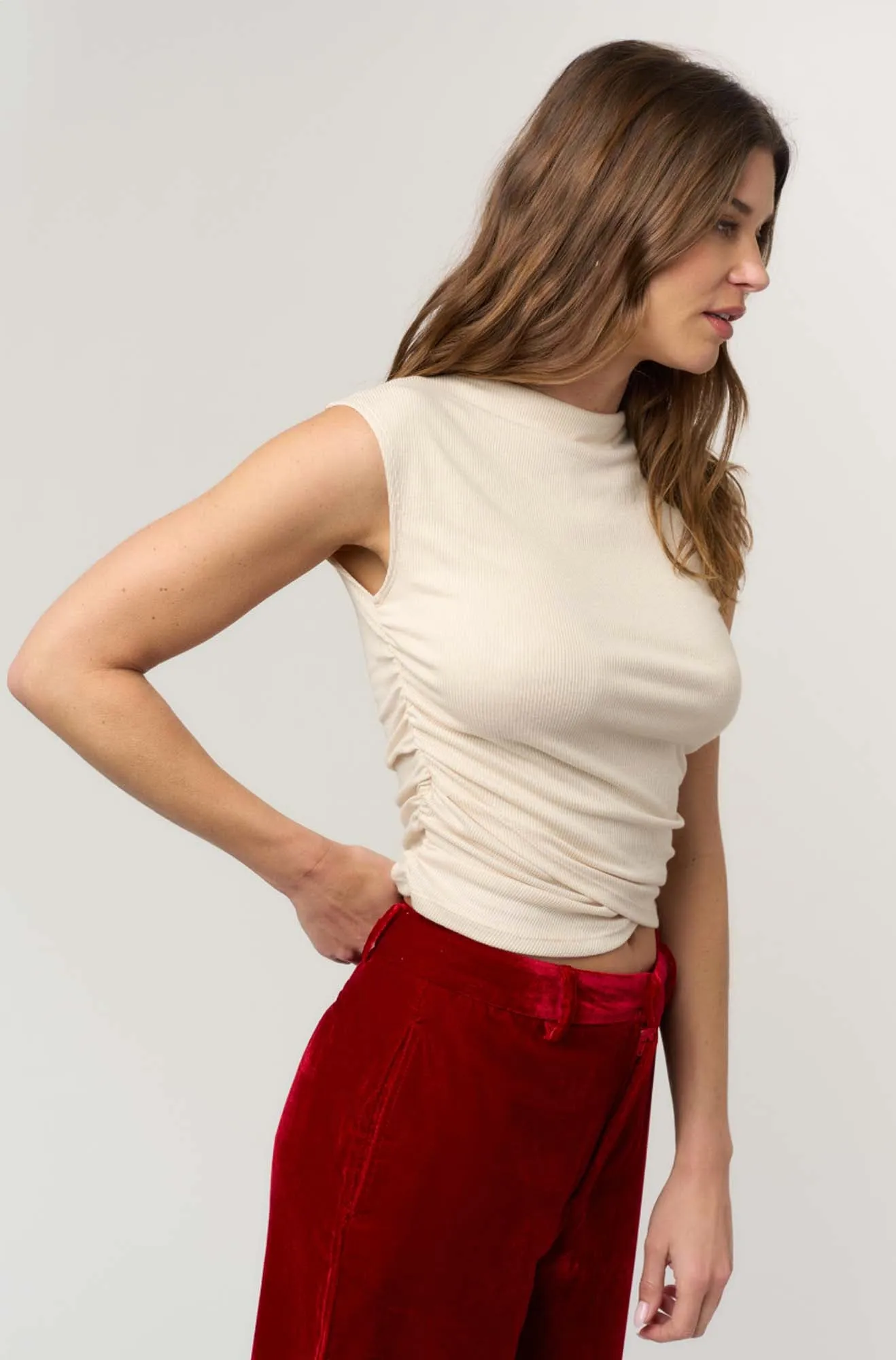 Carine Shirred Side Rib Tank - Natural sold by Project Social T product image thumbnail 4