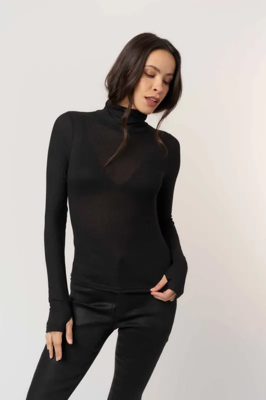 Olive Longsleeve Rib Turtleneck - Black sold by Project Social T