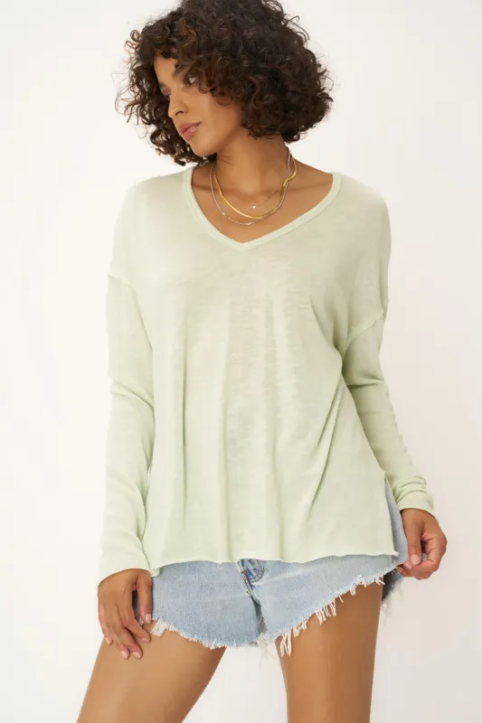Mae Textured Relaxed V-Neck Long Sleeve - Mint Matcha sold by Project Social T