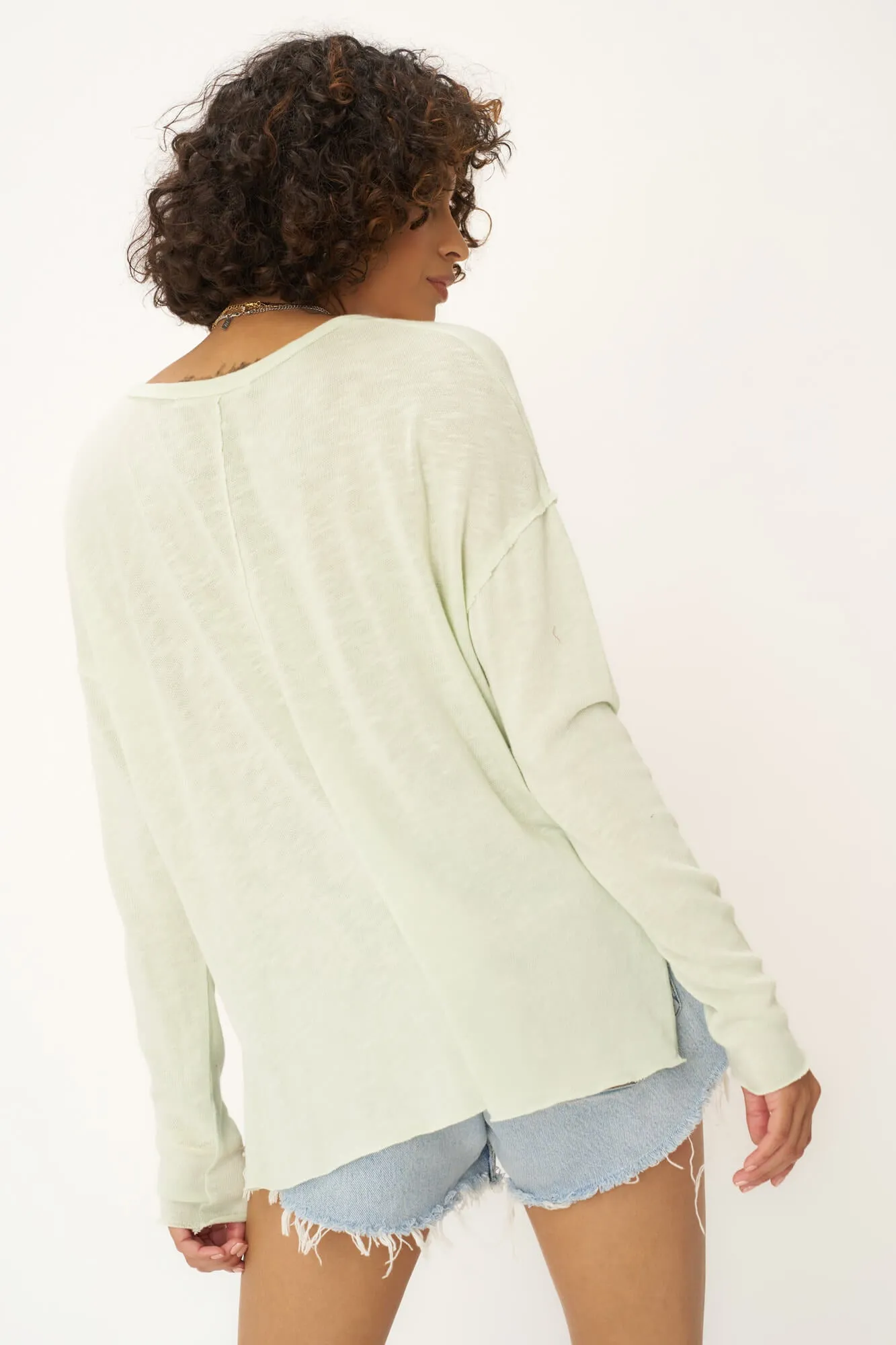 Mae Textured Relaxed V-Neck Long Sleeve - Mint Matcha sold by Project Social T product image thumbnail 5