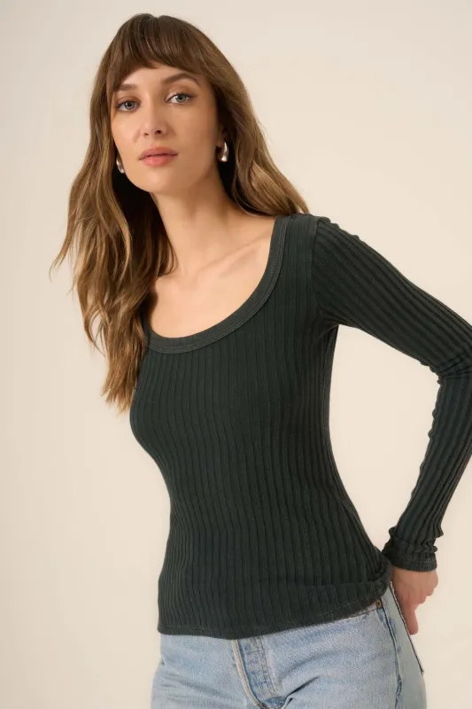 What's The Scoop Washed Rib Long Sleeve - MW Midnight Pine sold by Project Social T