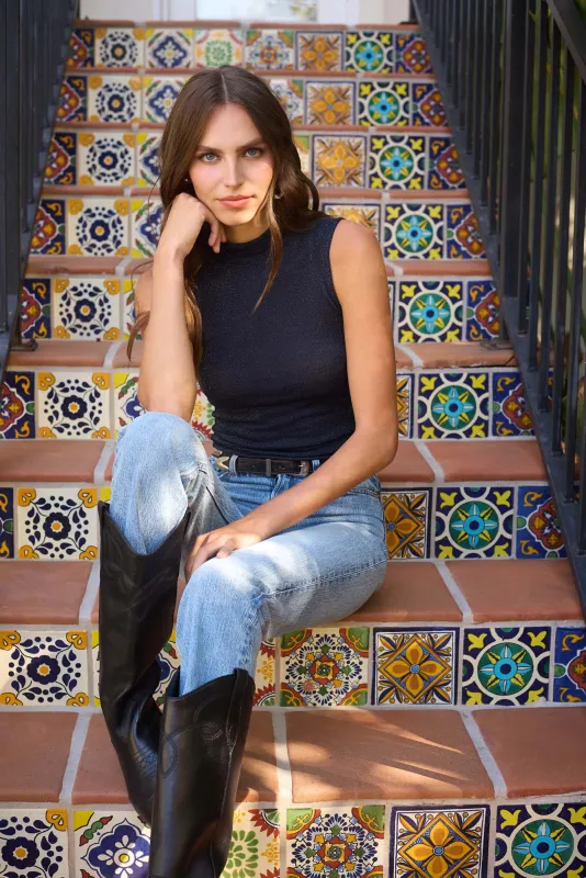 Domino Lurex Mock Neck Tank - Dark Night sold by Project Social T