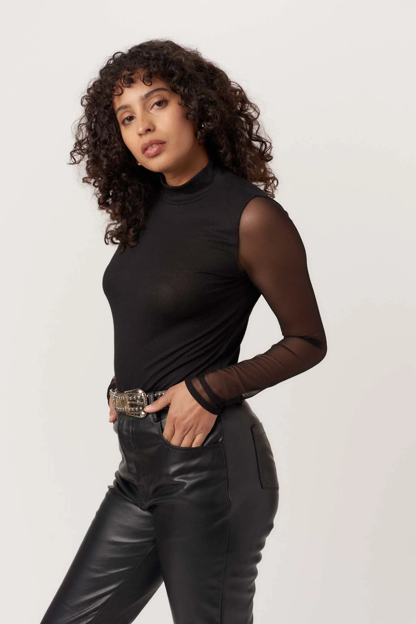 Amora Mixed Mesh Longsleeve Mockneck sold by Project Social T product image thumbnail 3