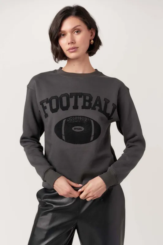Flocked Football Washed Black Sweatshirt made by Project Social T