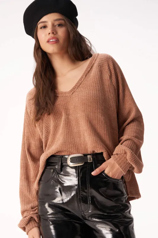 At Your Best Chenille V Neck Long Sleeve - Acorn made by Project Social T