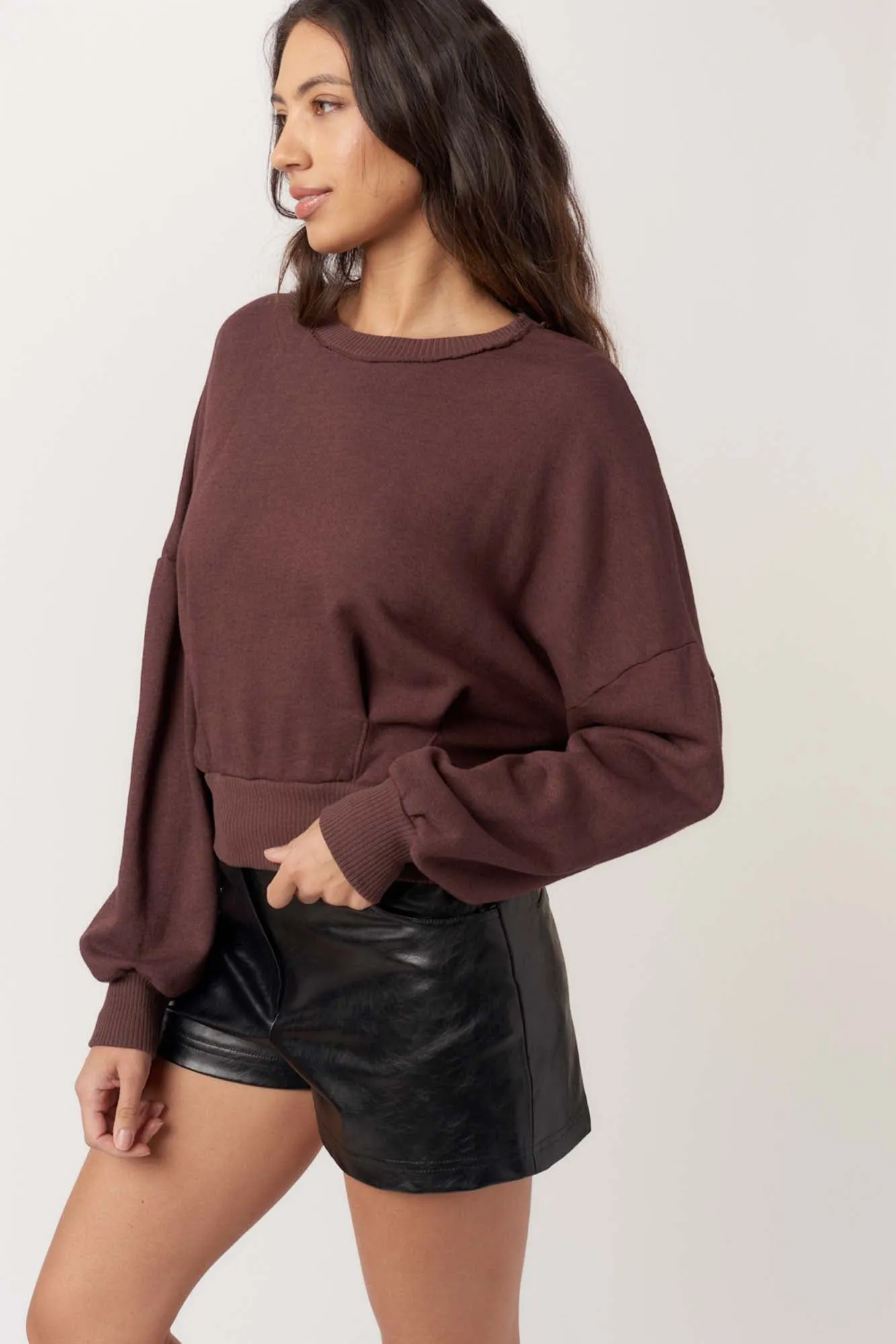 Evie Pleated Crew Sweatshirt - Dark Mocha sold by Project Social T product image thumbnail 3