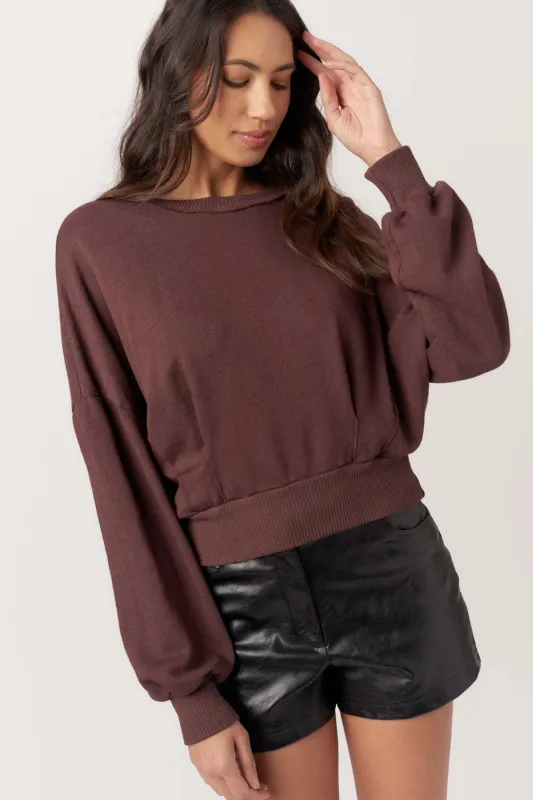 Evie Pleated Crew Sweatshirt - Dark Mocha sold by Project Social T