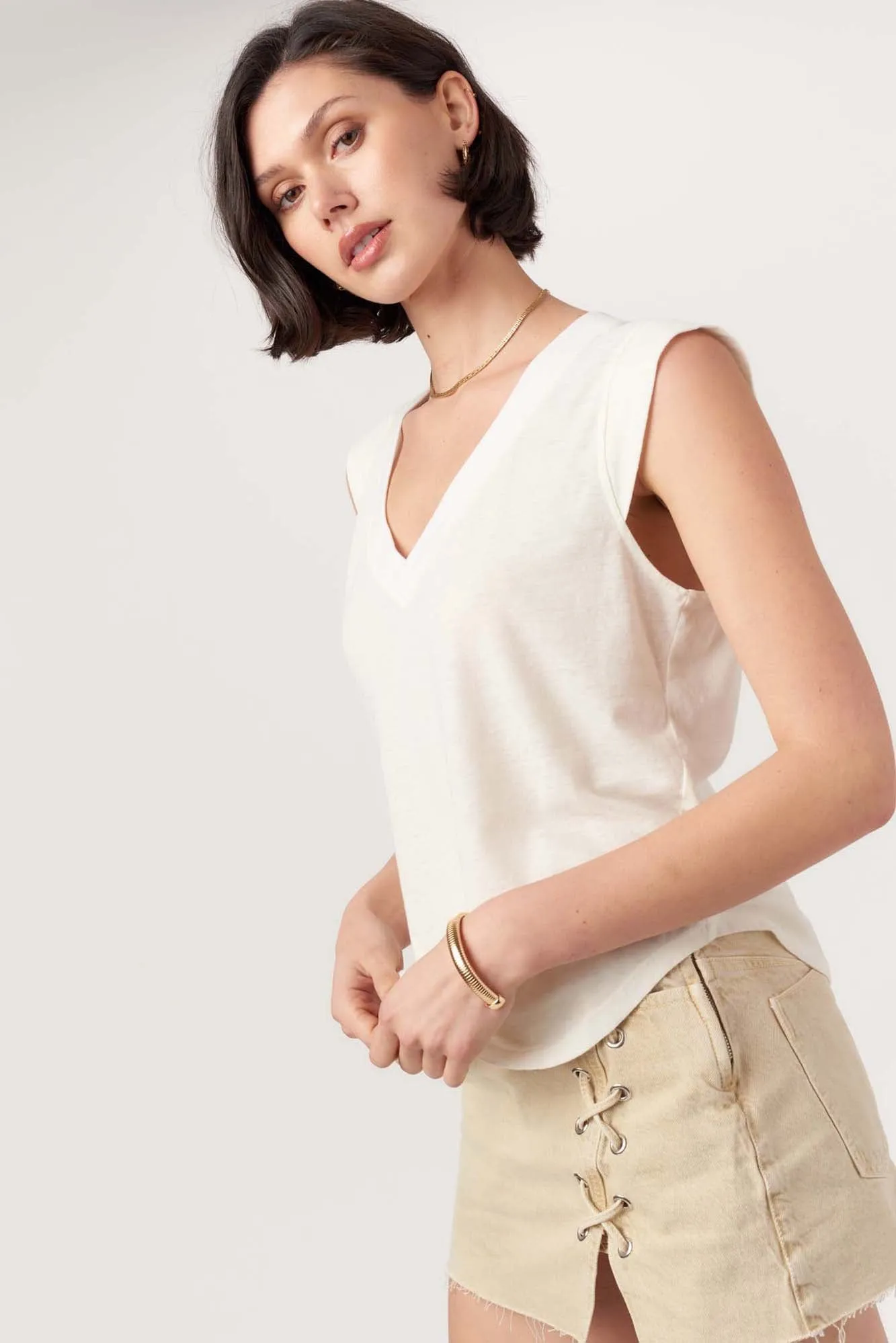 Rue V-Neck Tank - Cream sold by Project Social T product image thumbnail 2