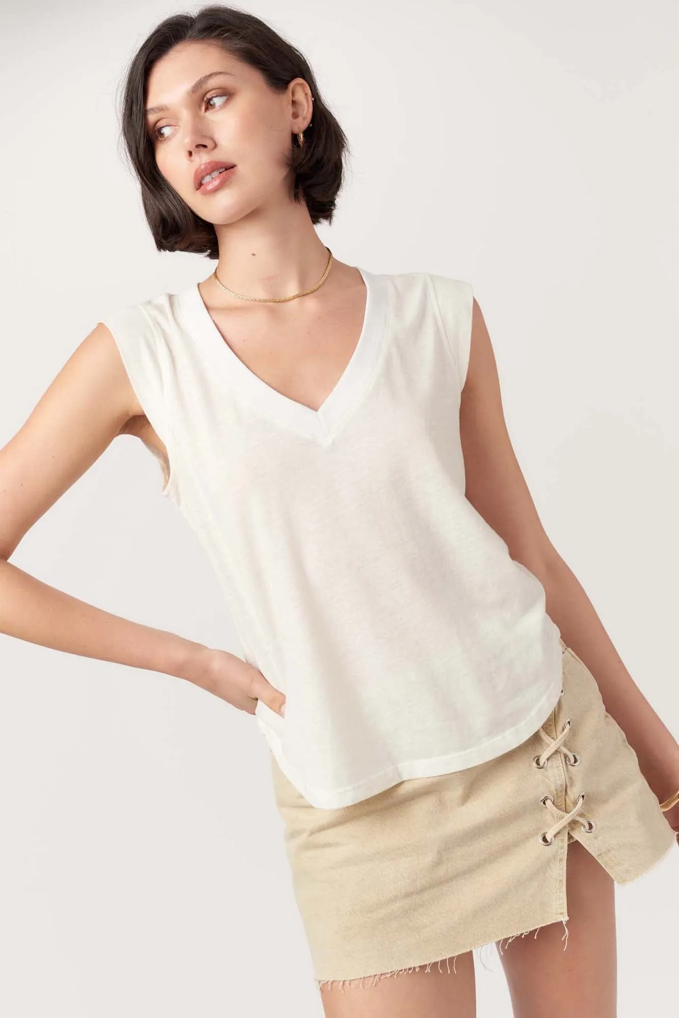Rue V-Neck Tank - Cream sold by Project Social T