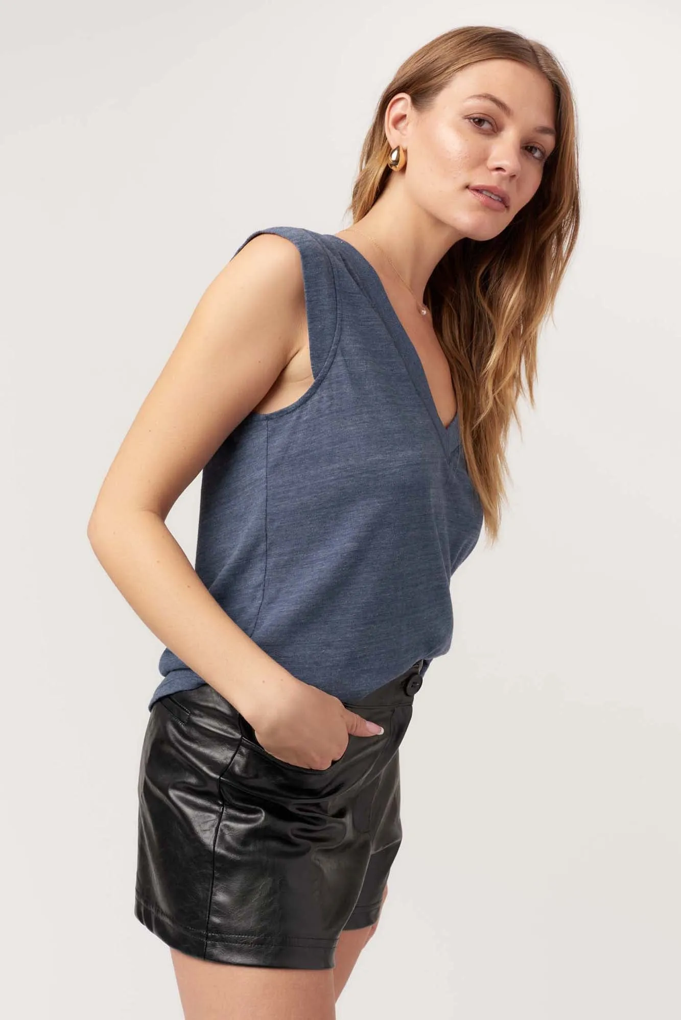 Rue V-Neck Tank - Navy sold by Project Social T