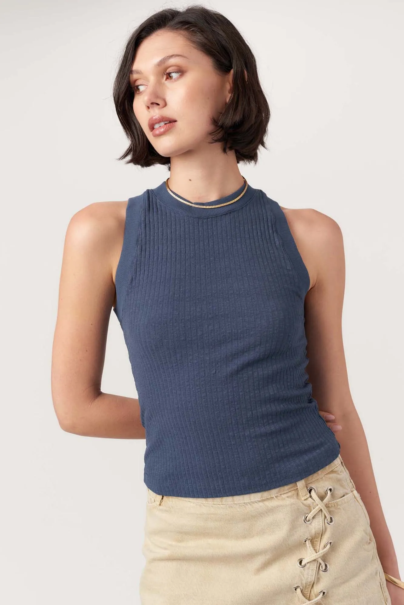 Player Fitted Racerback Rib Tank - Navy sold by Project Social T