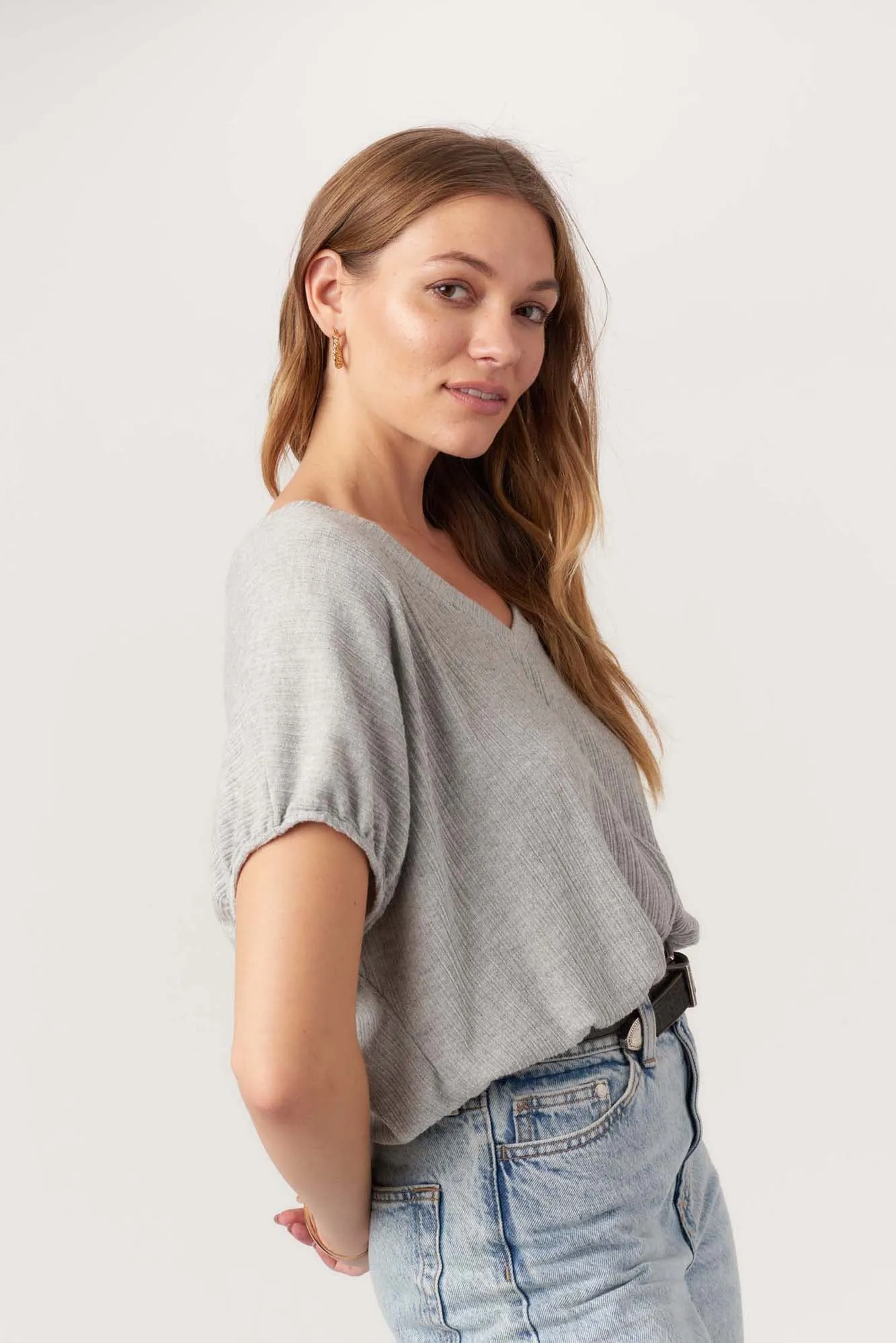 Cerise V-Neck Bubble Rib Tee sold by Project Social T product image thumbnail 2
