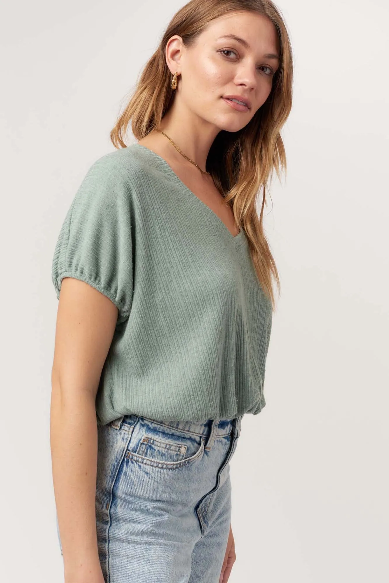 Cerise V-Neck Bubble Rib Tee sold by Project Social T product image thumbnail 2