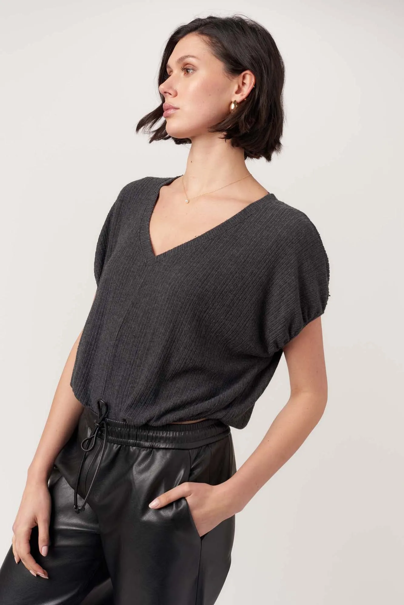 Cerise V-Neck Bubble Rib Tee sold by Project Social T product image thumbnail 2