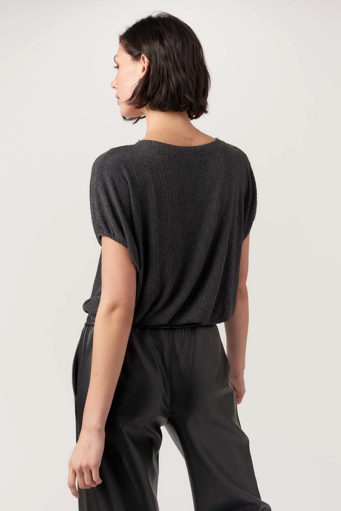 Cerise V-Neck Bubble Rib Tee sold by Project Social T product image thumbnail 3