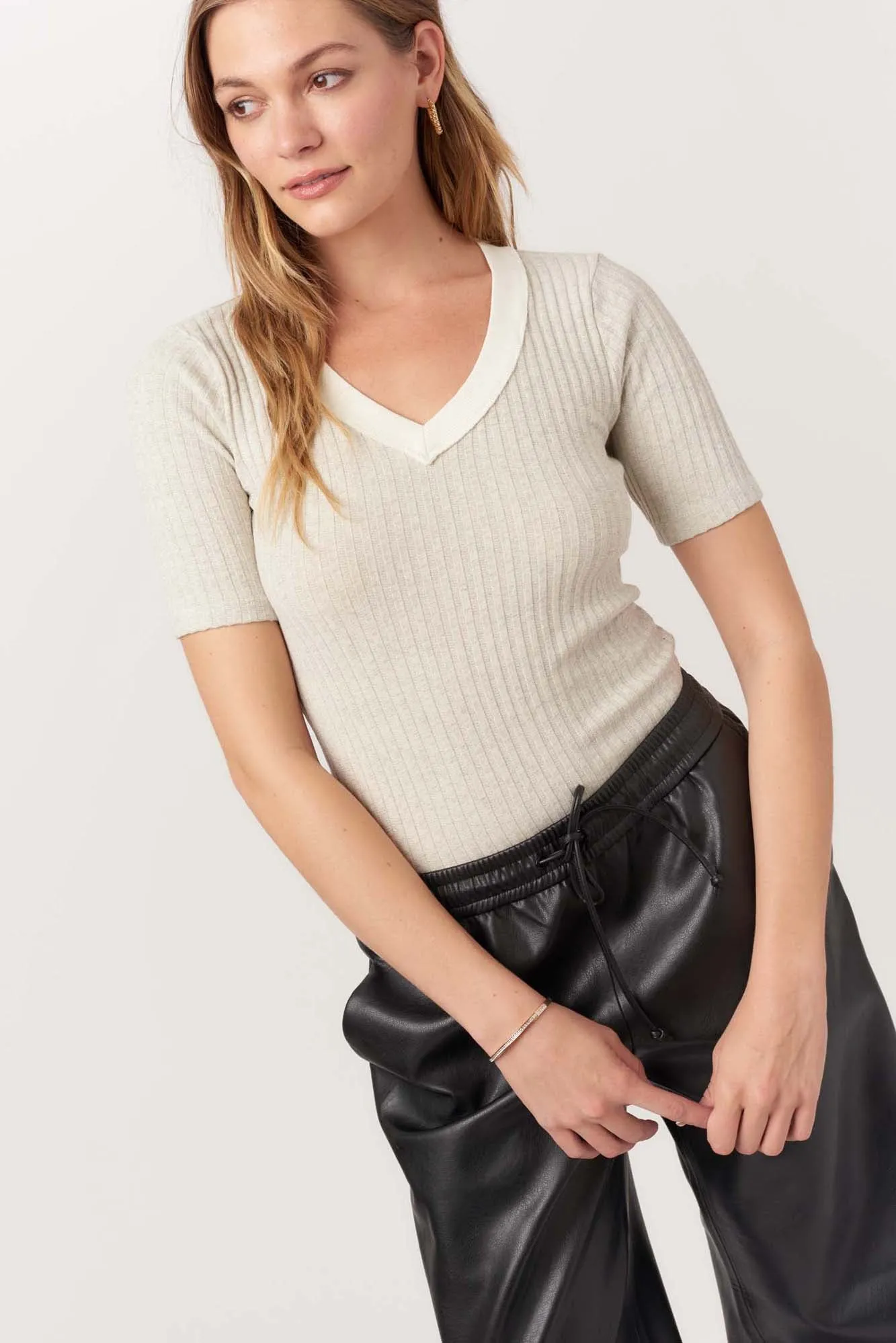 Brooks Heathered Elbow Sleeve V-Neck Tee sold by Project Social T product image thumbnail 2