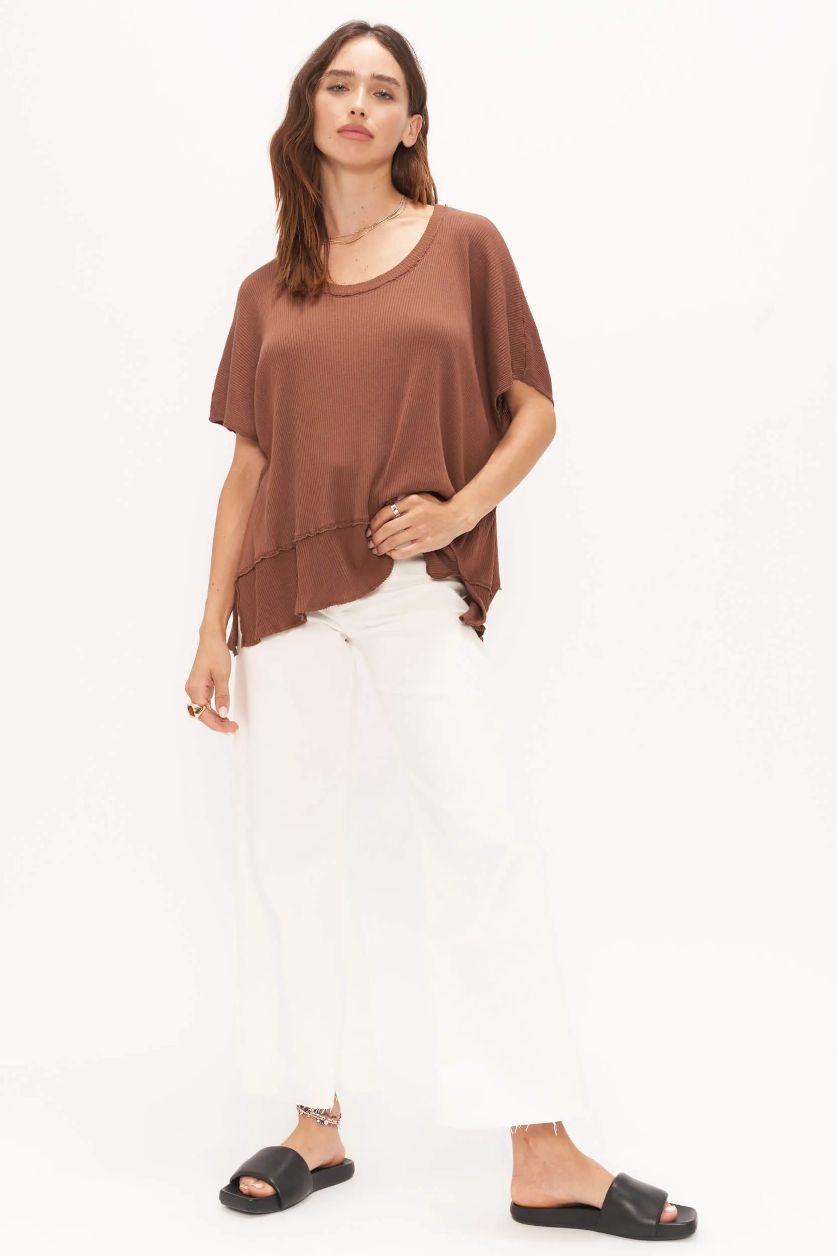 Dalette Scoop Relaxed Rib Tee - Maple sold by Project Social T