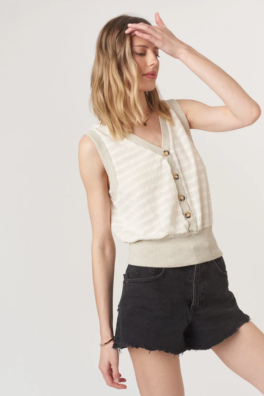 Ingrid Button Front Textured Tank - Oat sold by Project Social T product image thumbnail 2